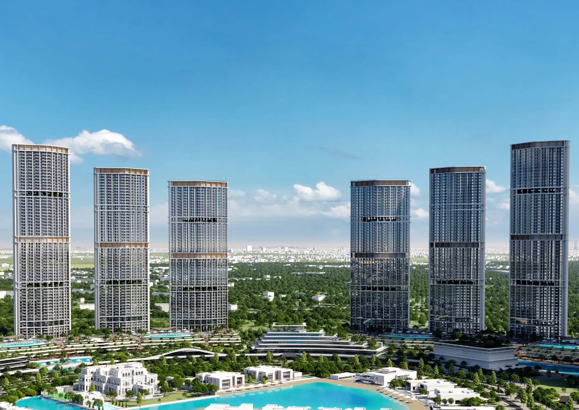 360 Riverside Crescent tower rendering within Sobha Hartland 2 waterfront community, Dubai