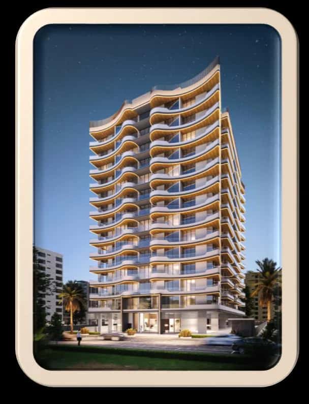 AG AUM Residence tower exterior rendering, Dubai Land Residence Complex, smart home apartments