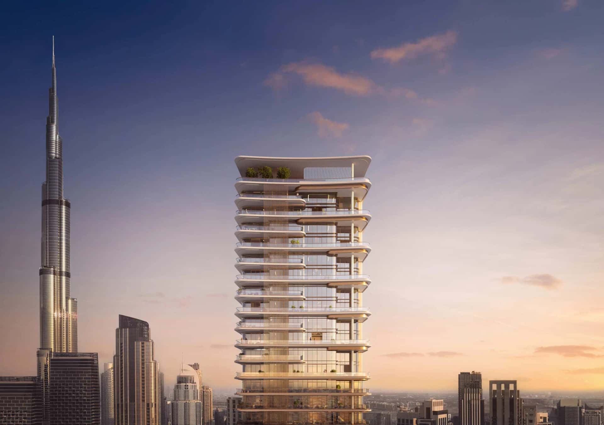 Address Grand Downtown tower exterior with Burj Khalifa view, Downtown Dubai