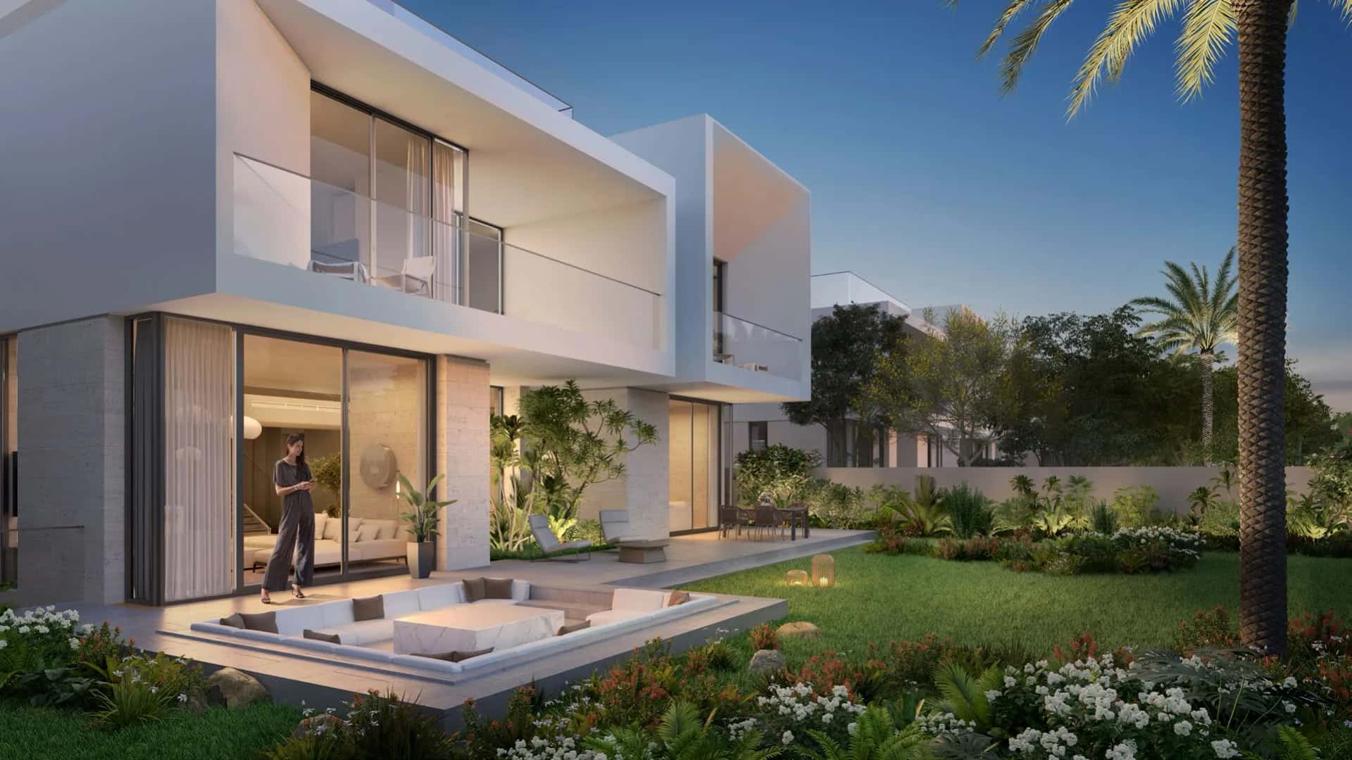 Address Villas Hillcrest five-bedroom villa exterior with lake view in Dubai Hills Estate