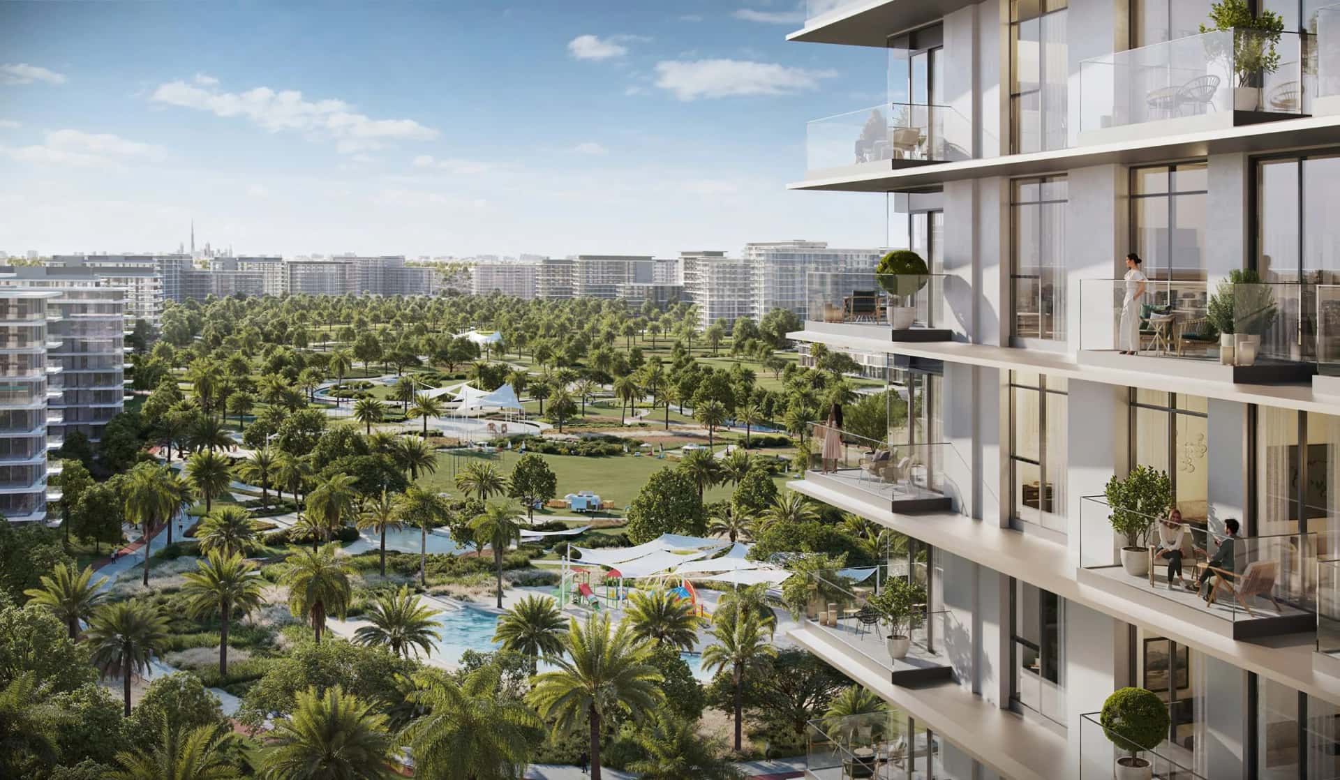 Address Residences Dubai Hills Estate — twin mid-rise towers with golf course and greenway views