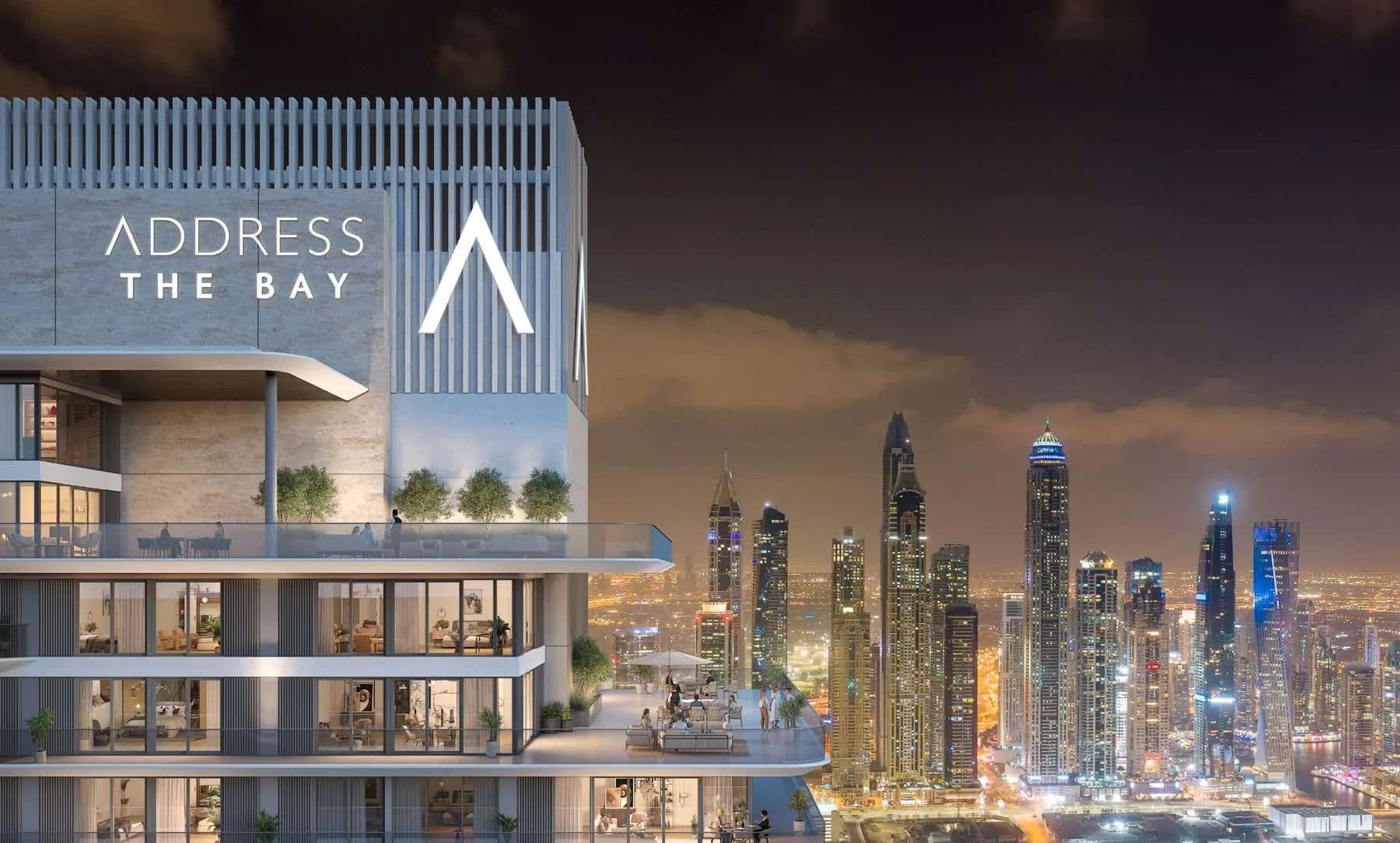 Address The Bay waterfront tower on Dubai Harbour with beach promenade