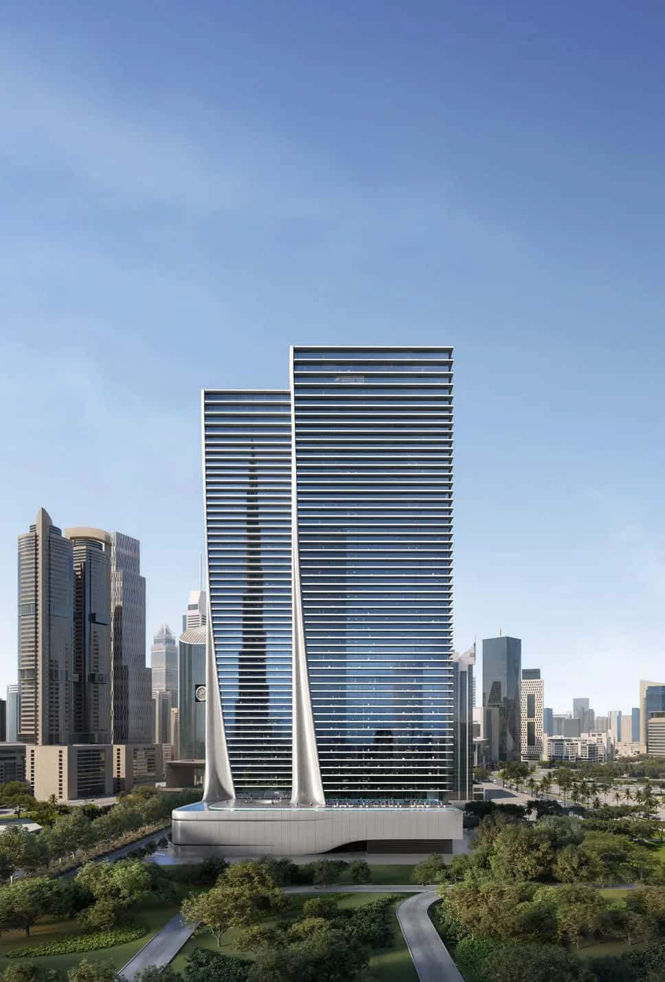 Akala Hotels and Residences twin towers in DIFC with wellness podium and pool deck