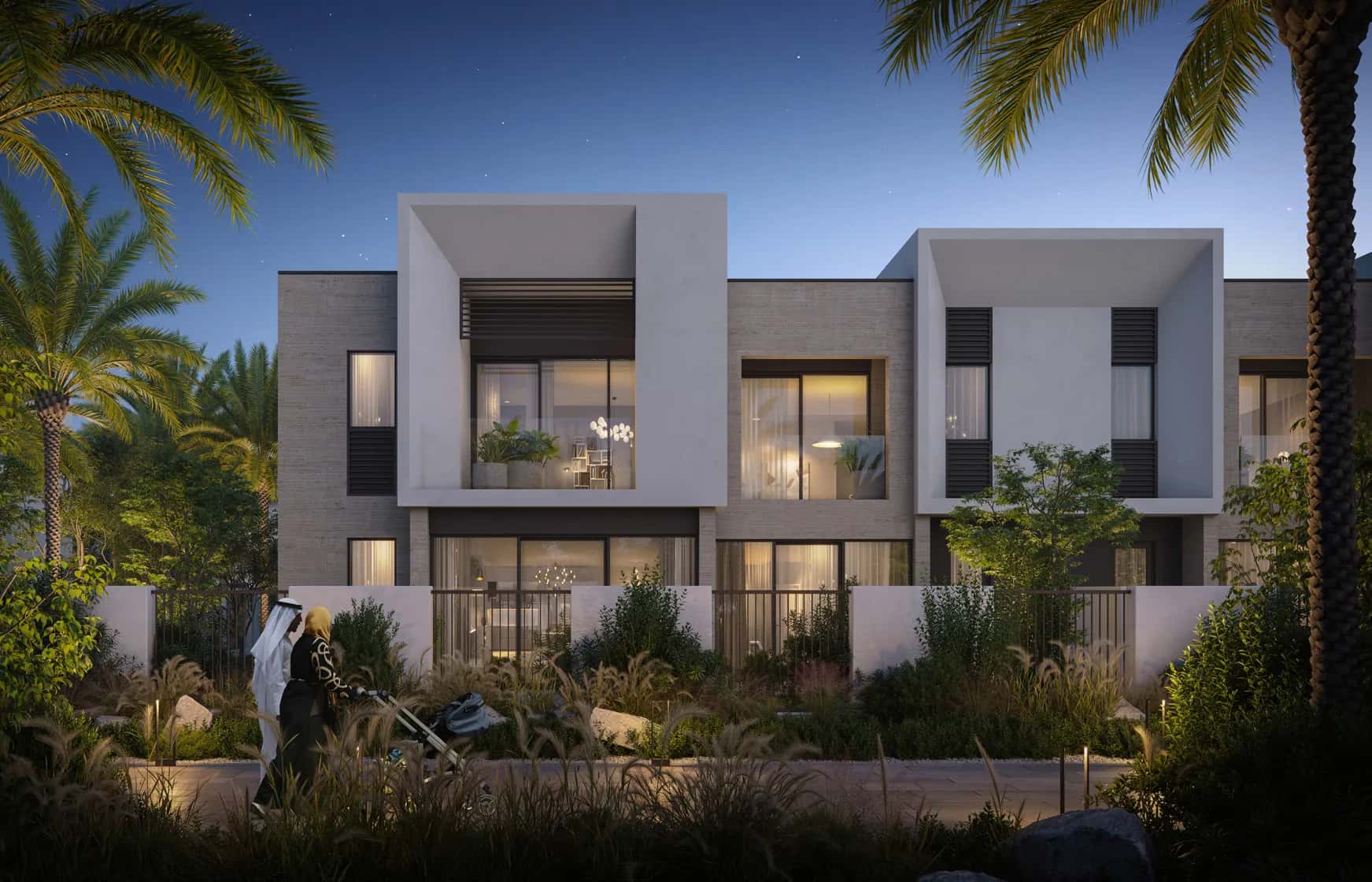 Aerial view of Anya 2 townhouses in Arabian Ranches III, Dubai, showing Luna, Aria, and Iris clusters with landscaped open spaces