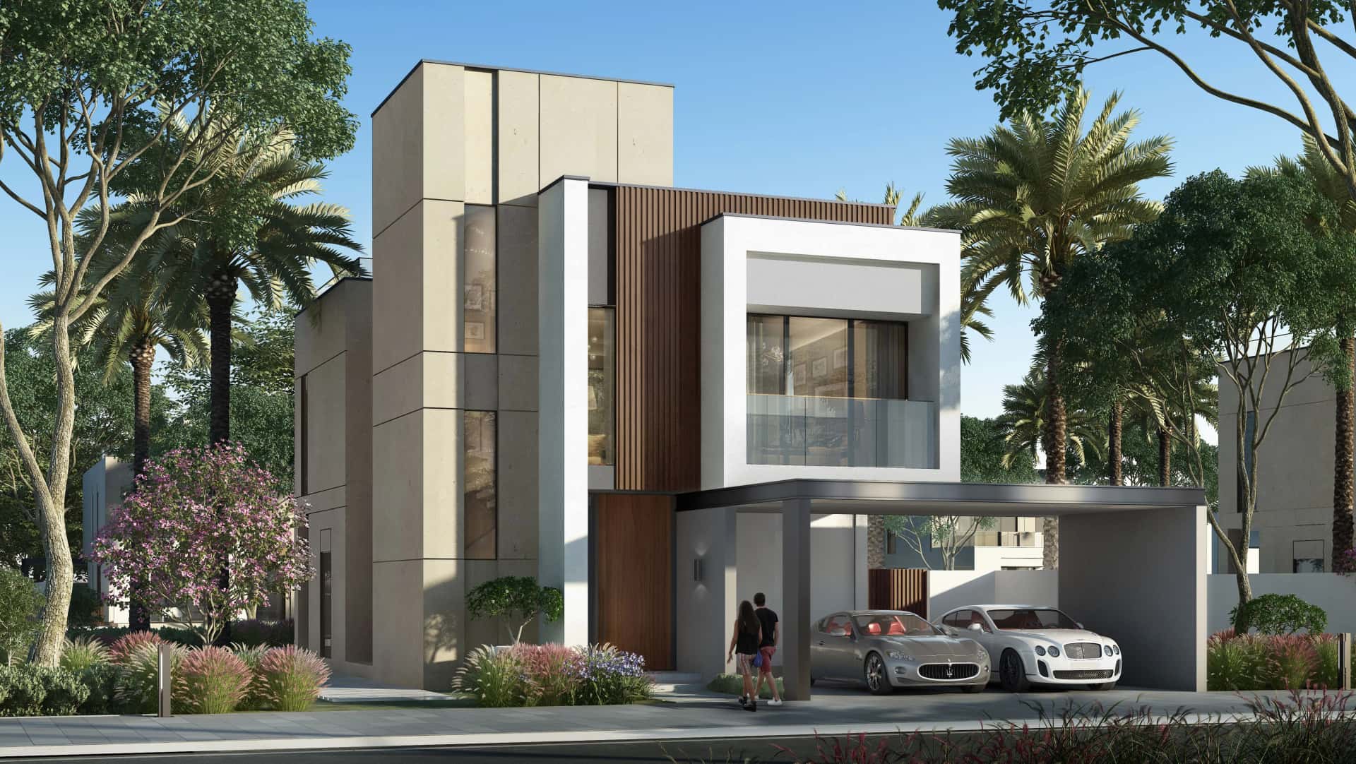 Caya standalone villa exterior at Arabian Ranches III with landscaped garden and rooftop terrace, Dubai