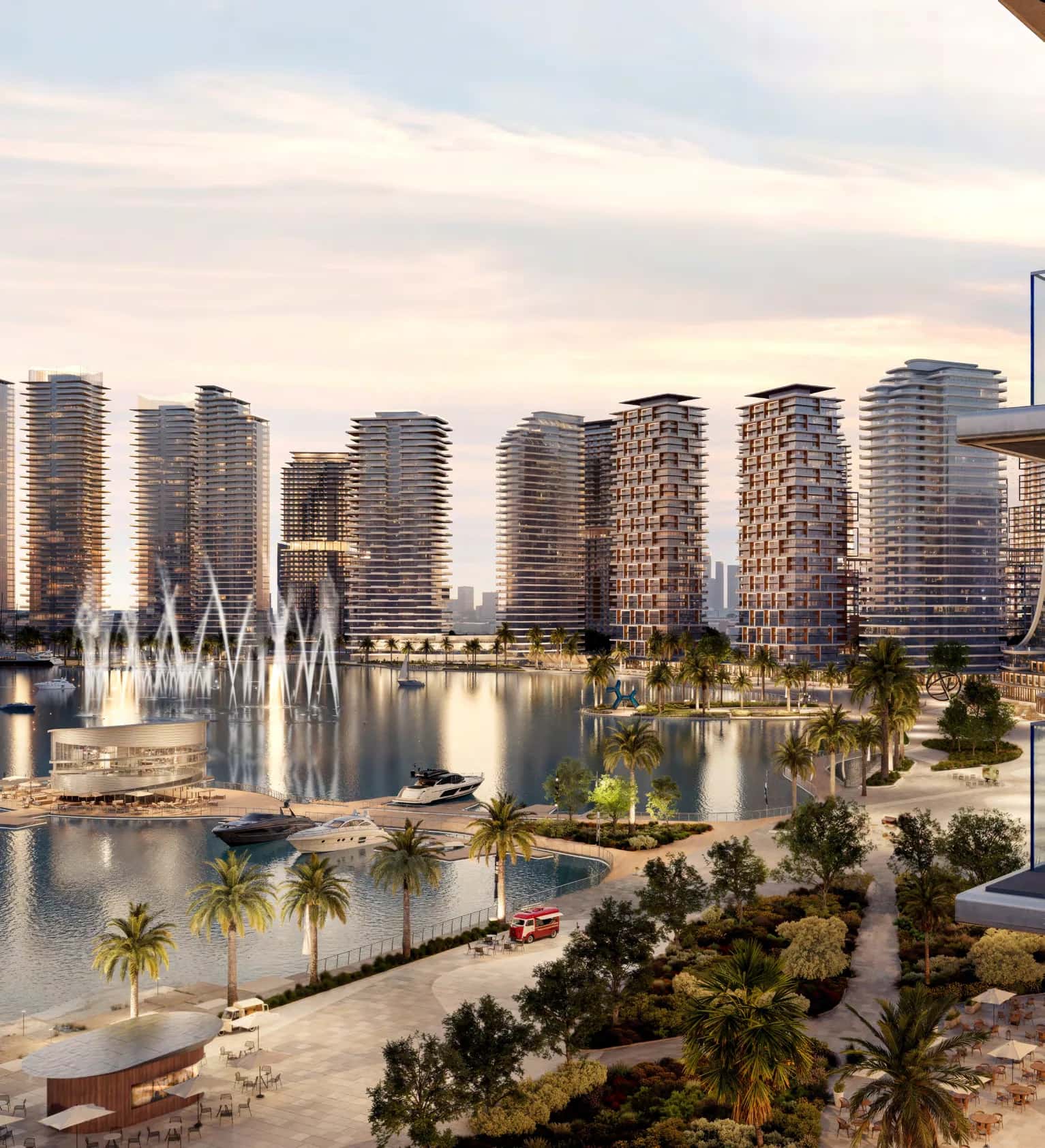 Atélis at d3 waterfront tower exterior with curved balconies in Dubai Design District