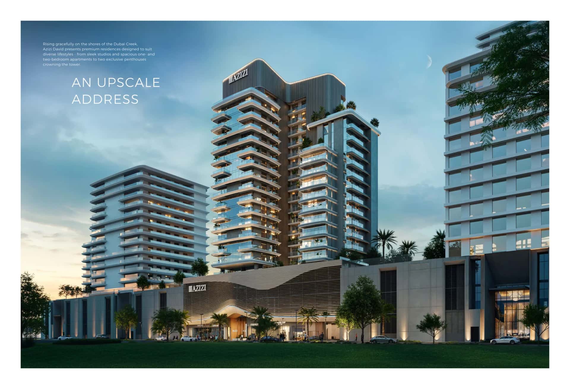 Azizi David tower rising along Dubai Creek in Al Jaddaf