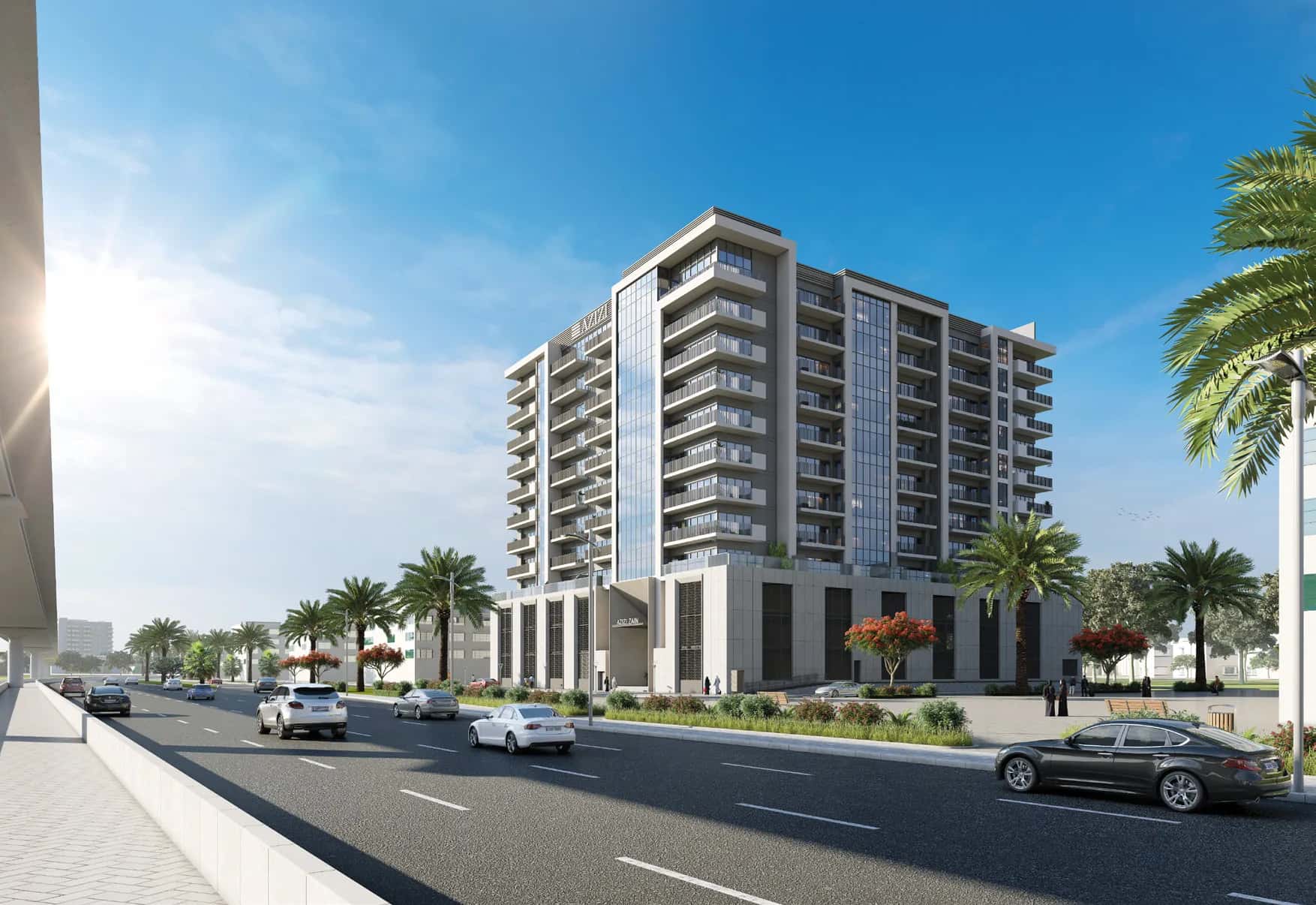 Azizi Zain residential tower exterior in Al Furjan, Dubai