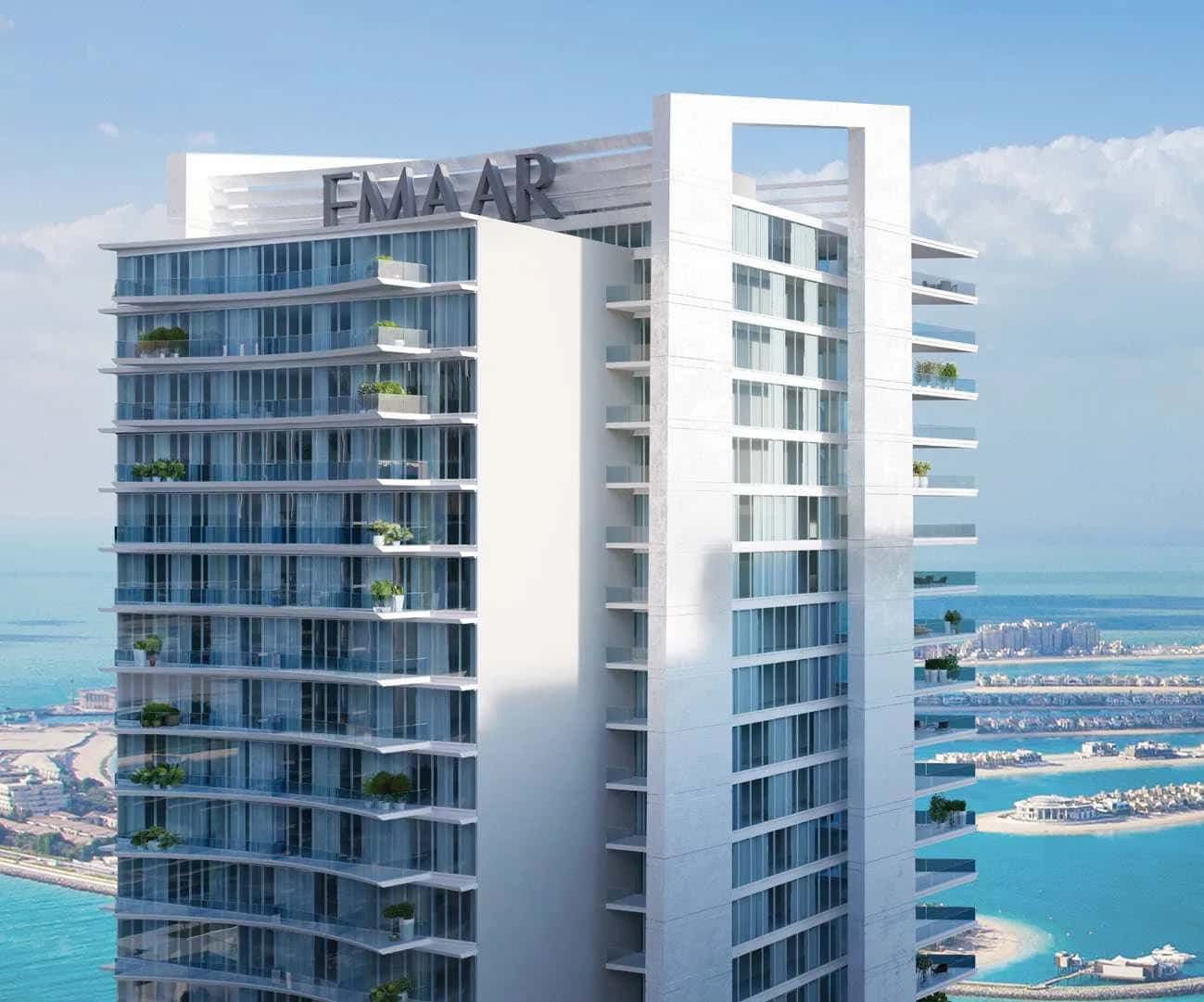 Beach Vista towers at Emaar Beachfront, Dubai Harbour — two residential towers with Arabian Gulf views