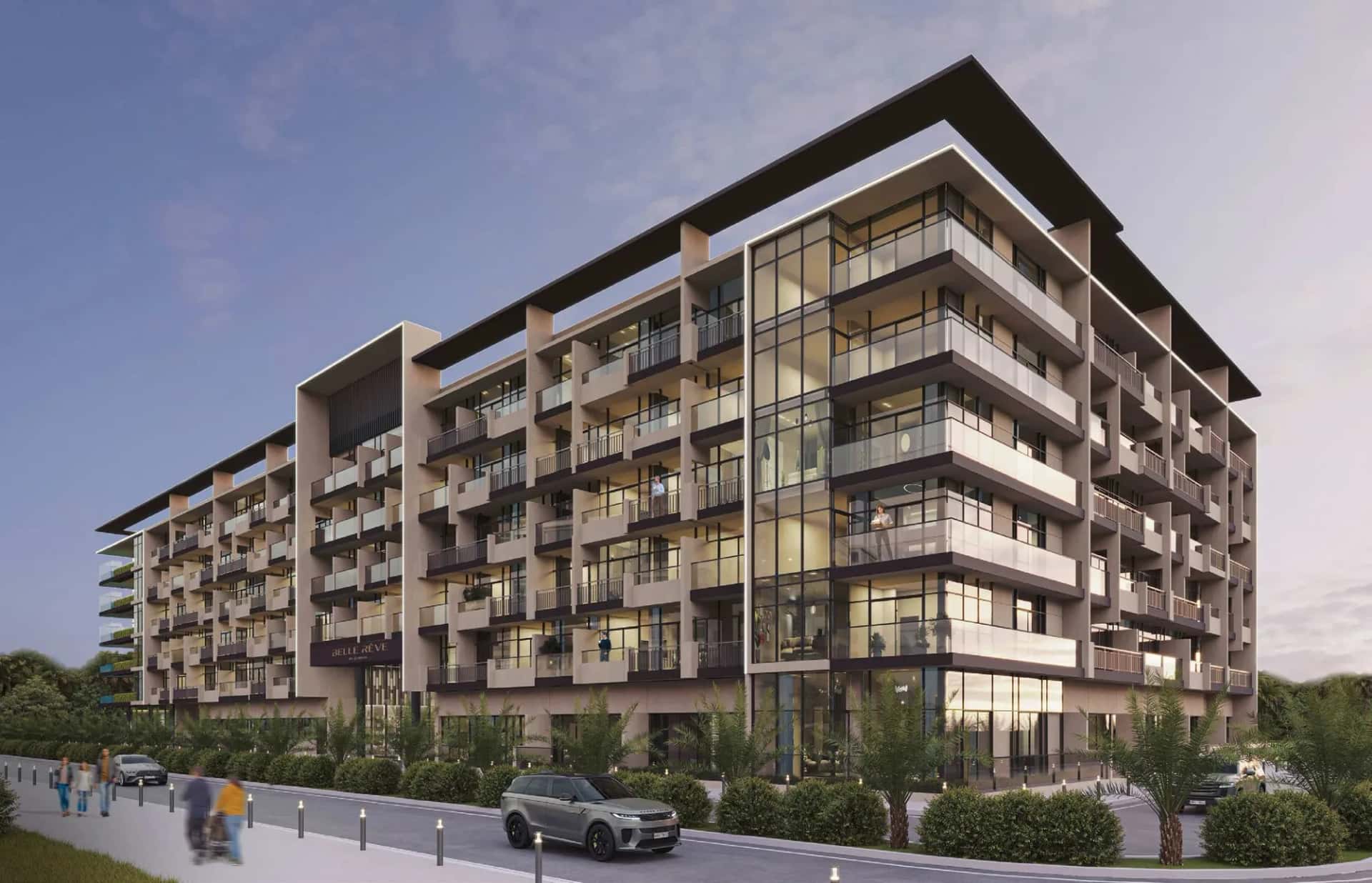 Belle Rêve by Zimaya residential building exterior in Jumeirah Village Circle, Dubai
