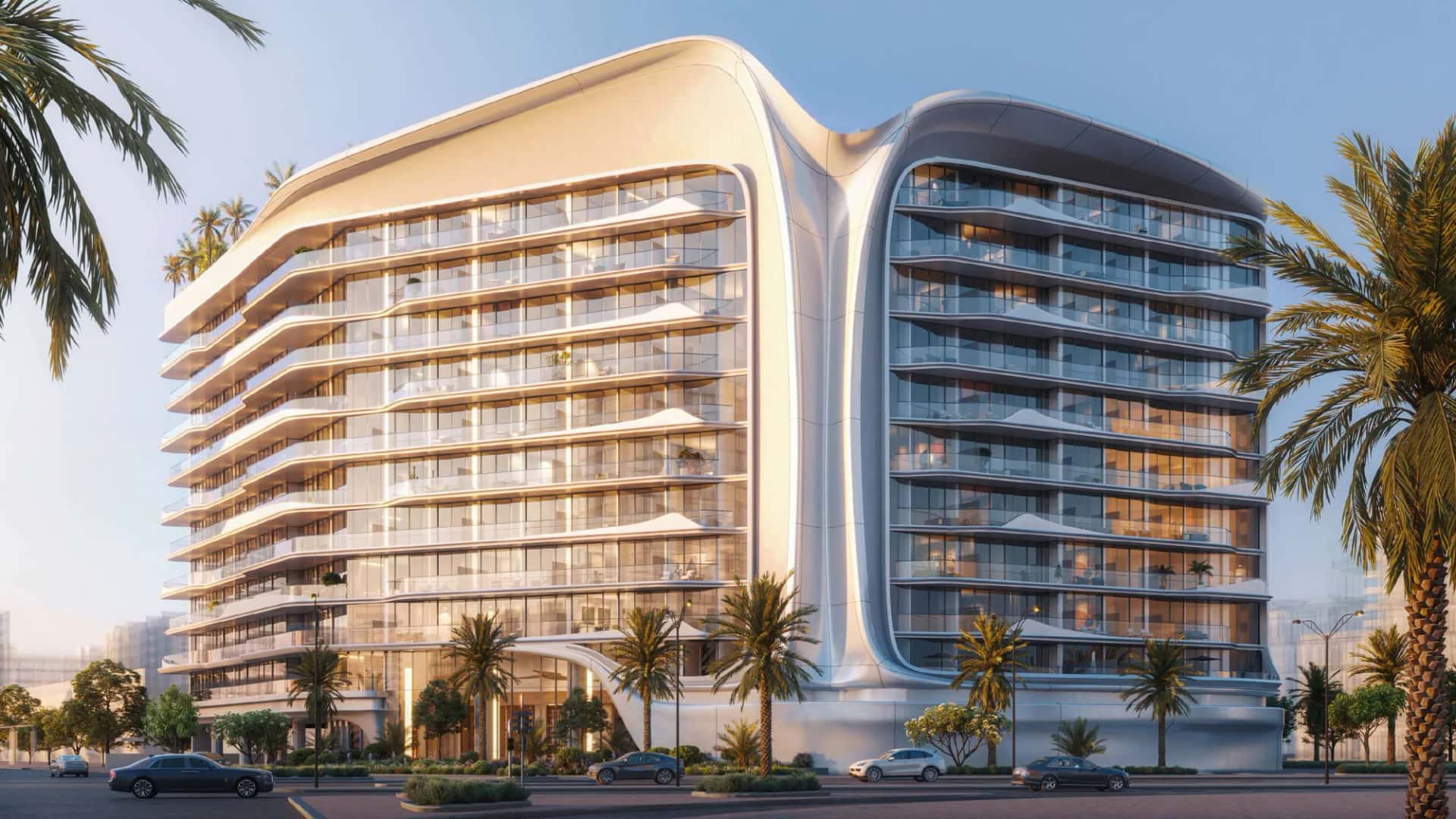 Beverly Grande residential tower exterior in Motor City, Dubai