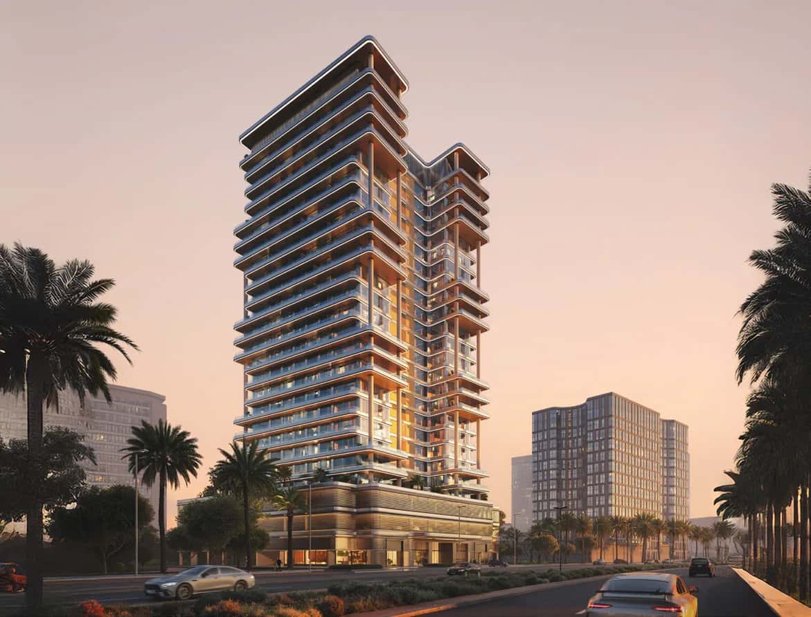 Binghatti Hillside residential tower exterior in Dubai Science Park