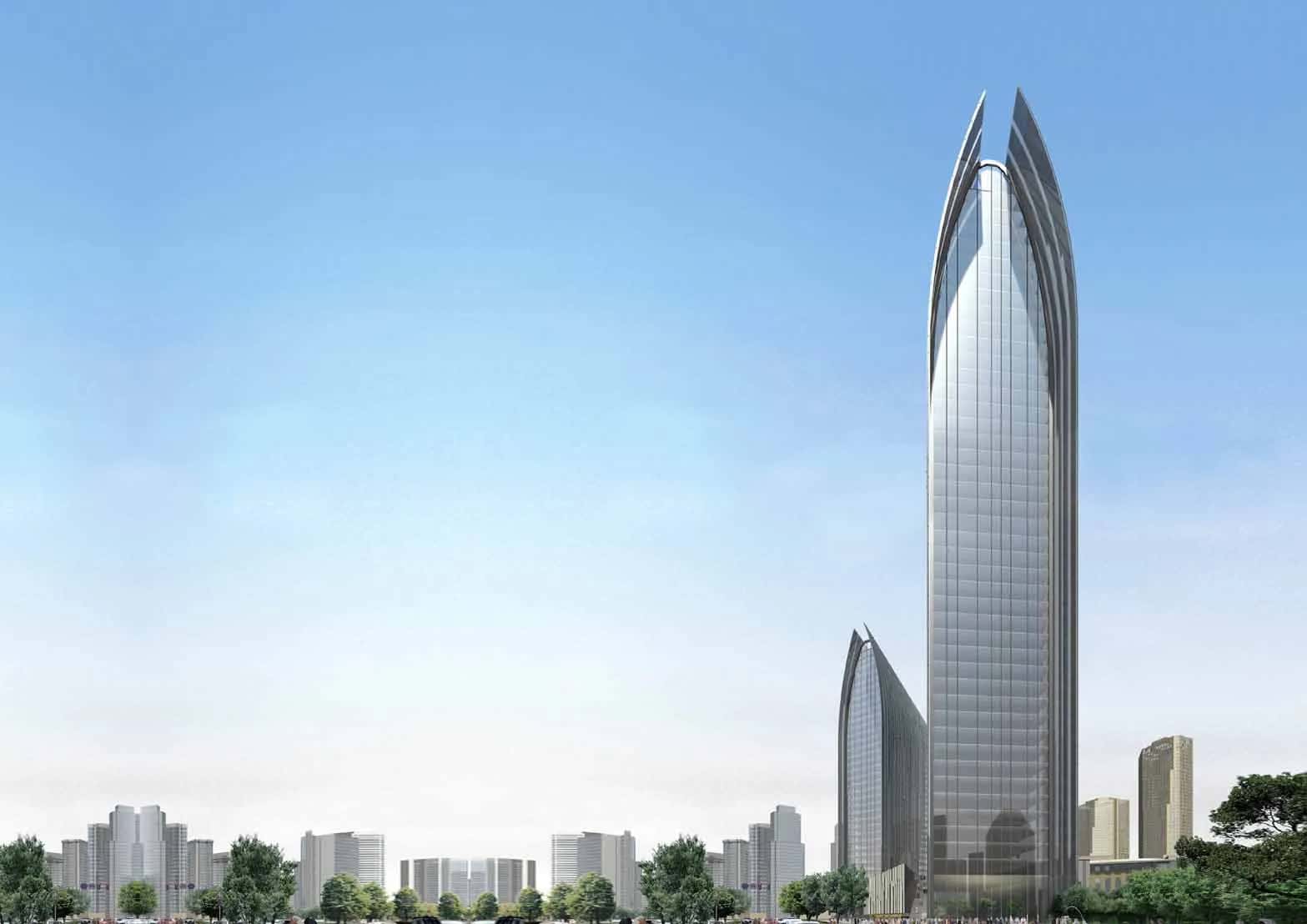 Boulevard Plaza twin office towers on Burj Boulevard in Downtown Dubai next to Burj Khalifa