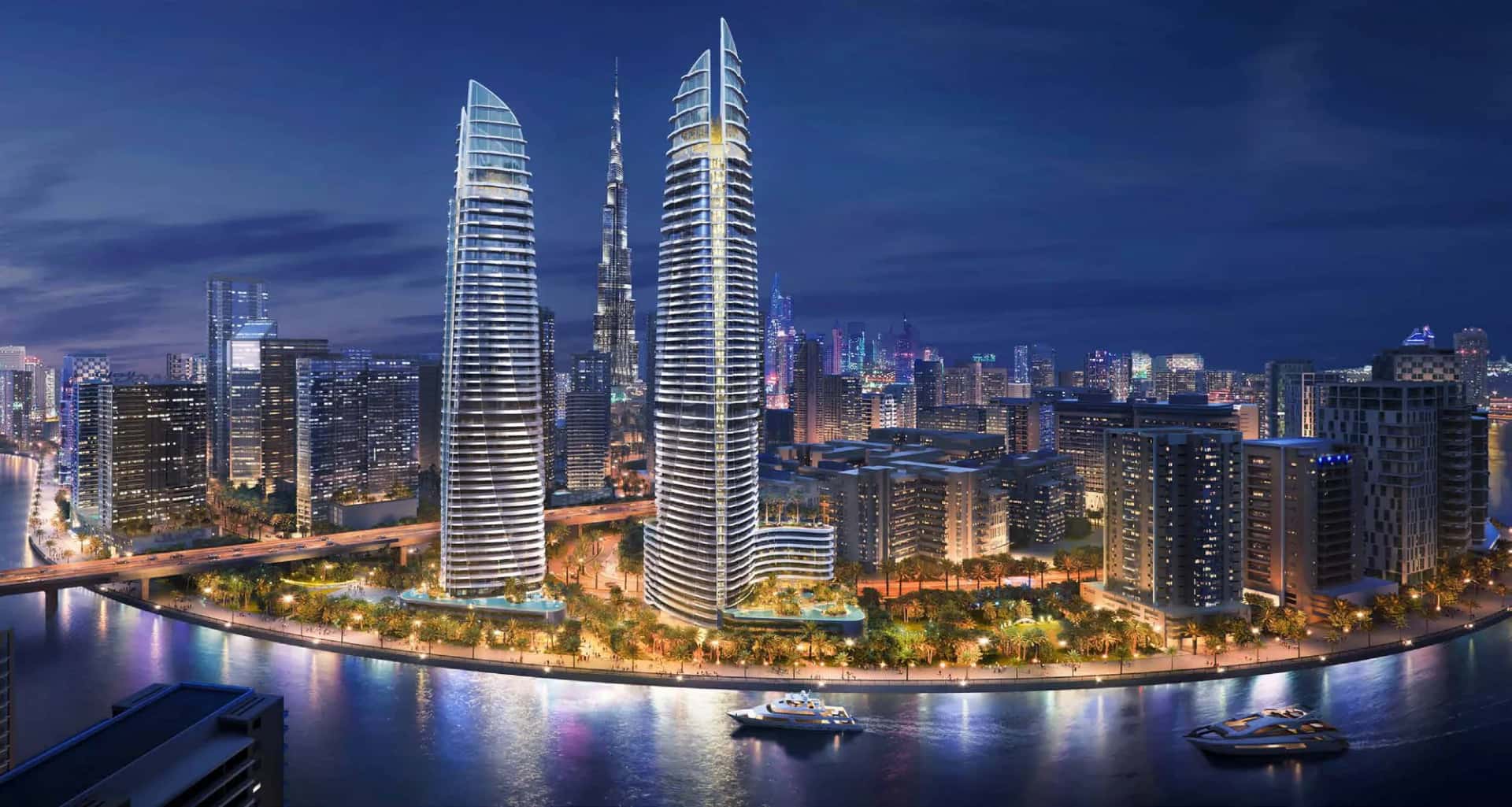 Canal Heights tower facade on the Dubai Canal in Business Bay, Dubai