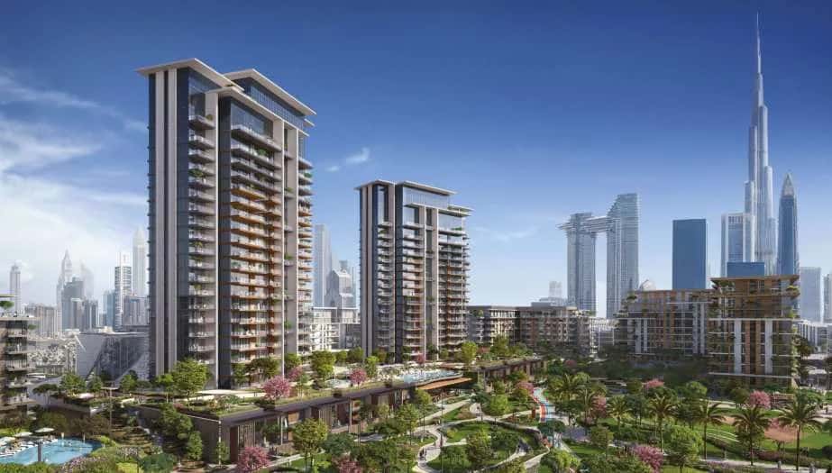 Central Park Plaza Tower A and Tower B exterior view at Central Park, City Walk, Dubai, by Meraas