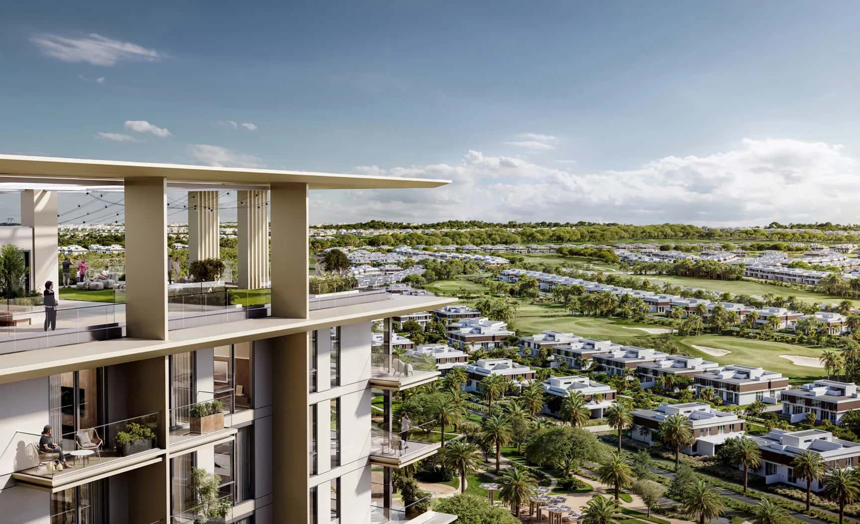Club Place residential towers by Emaar overlooking Dubai Hills Golf Course in Dubai Hills Estate
