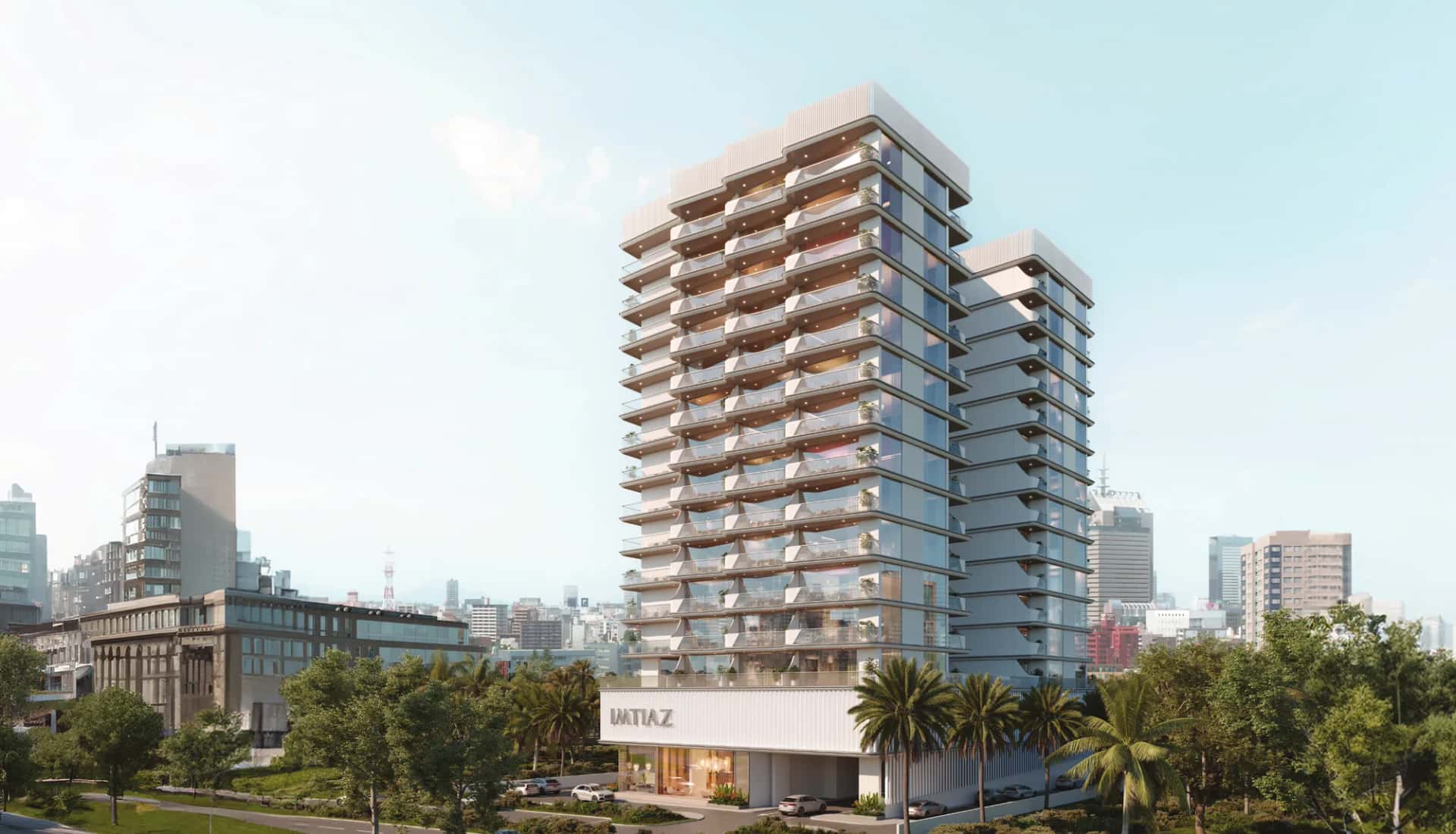 Cove Edition Residence 2 by Imtiaz rooftop infinity pool overlooking Dubai Land Residence Complex