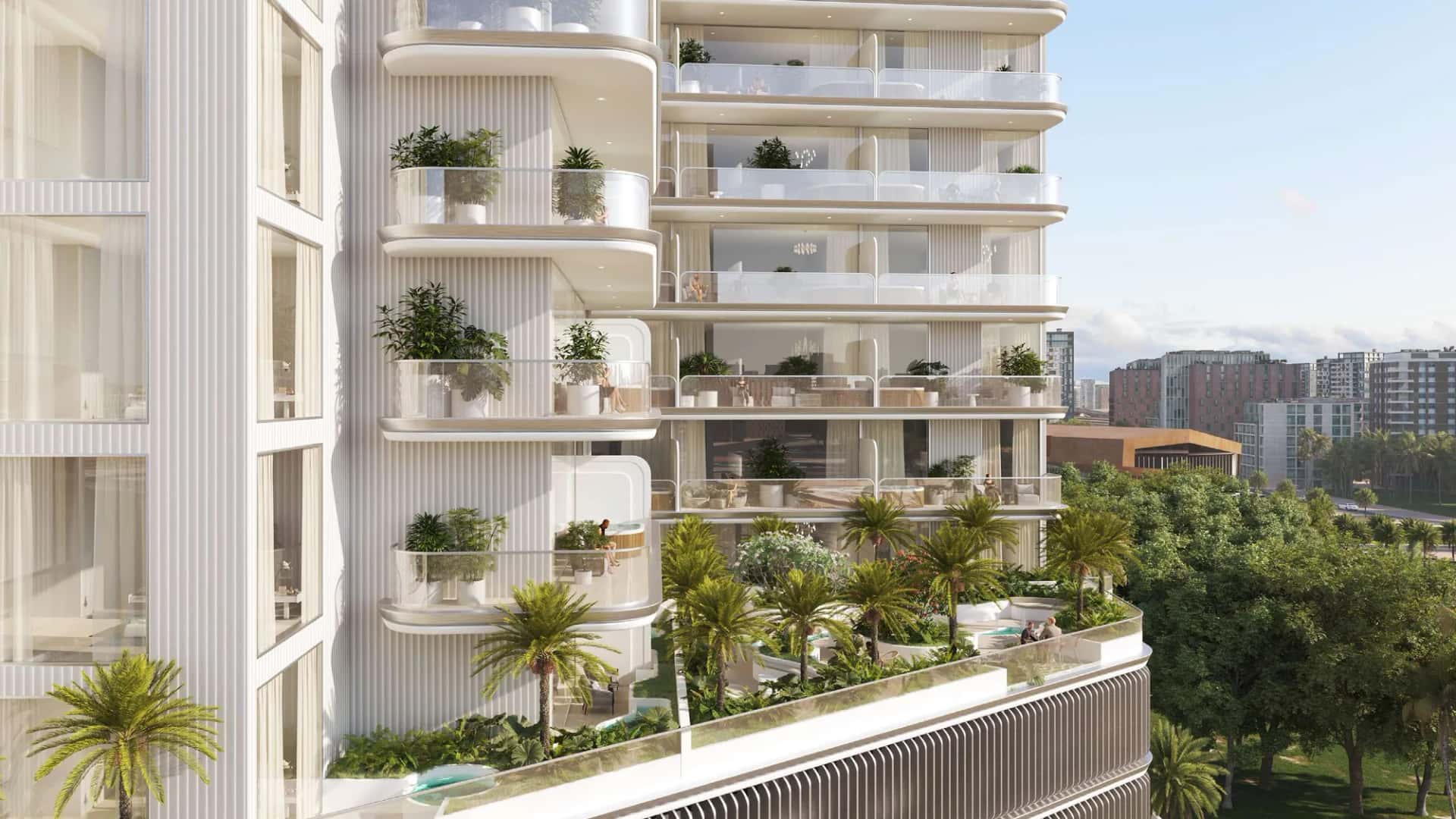 Cove Edition Residence 4 rooftop infinity pool overlooking Dubai Land Residence Complex