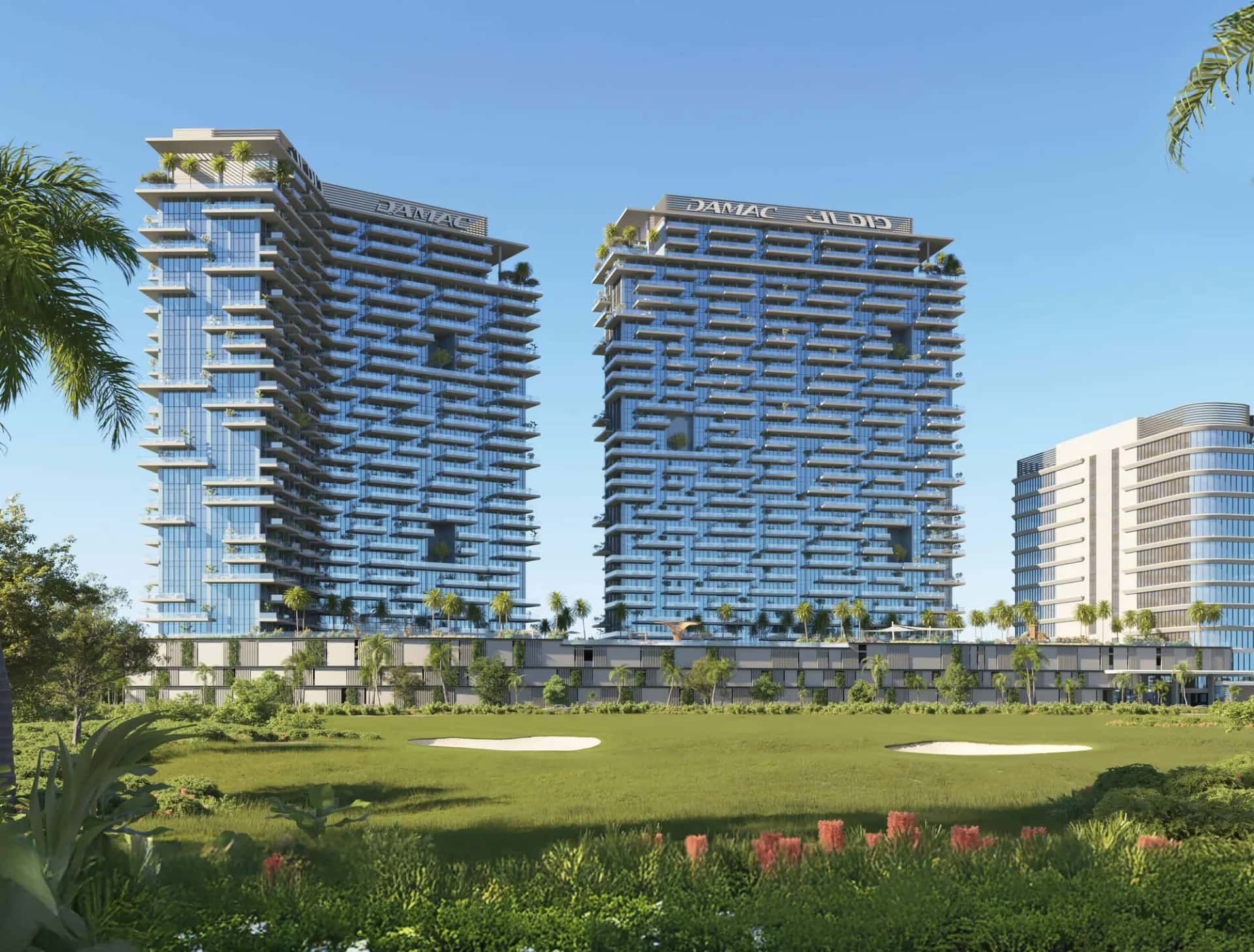 DAMAC District towers within DAMAC Hills overlooking Trump International Golf Club