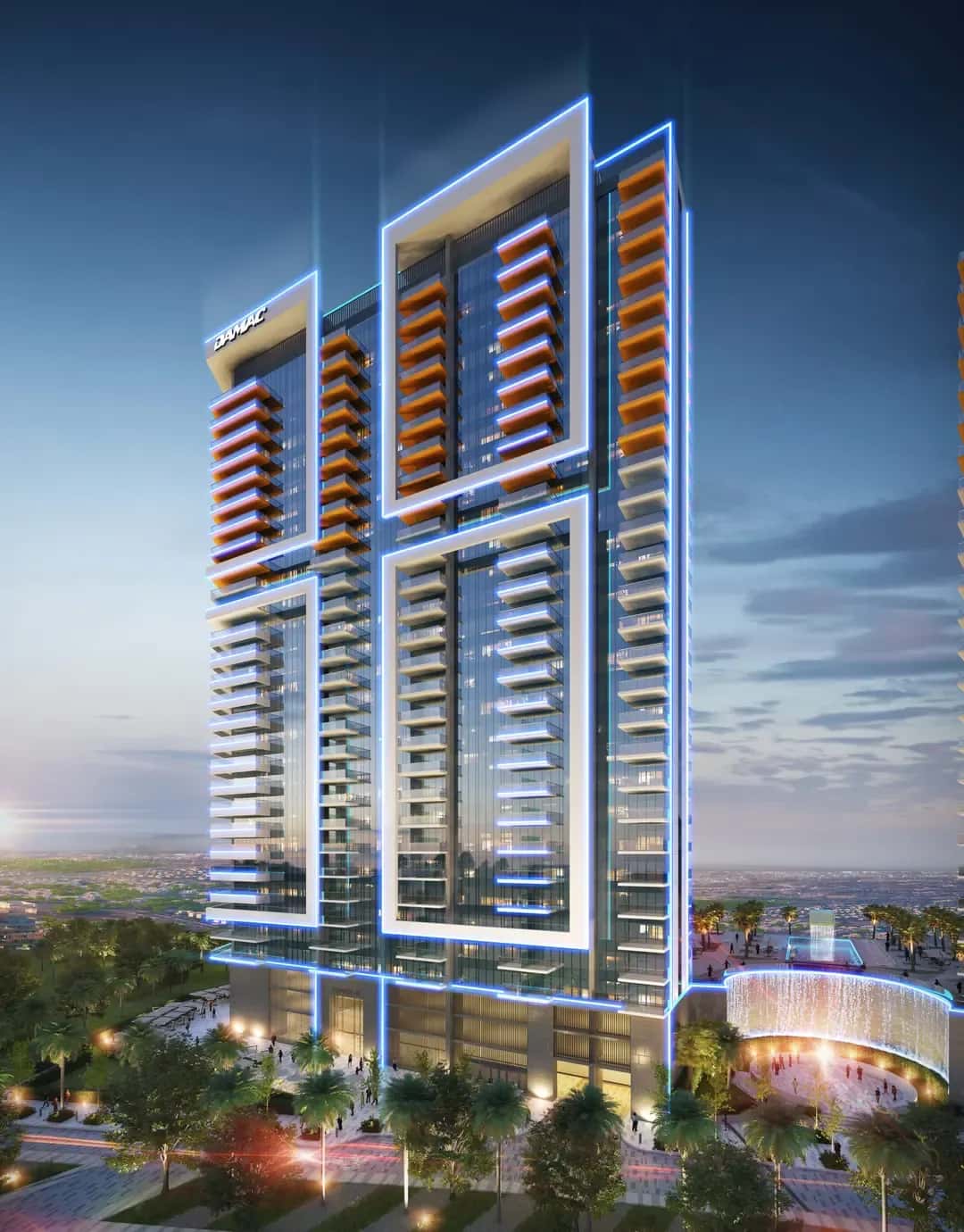 Golf Gate 2 residential tower exterior in DAMAC Hills, Dubai