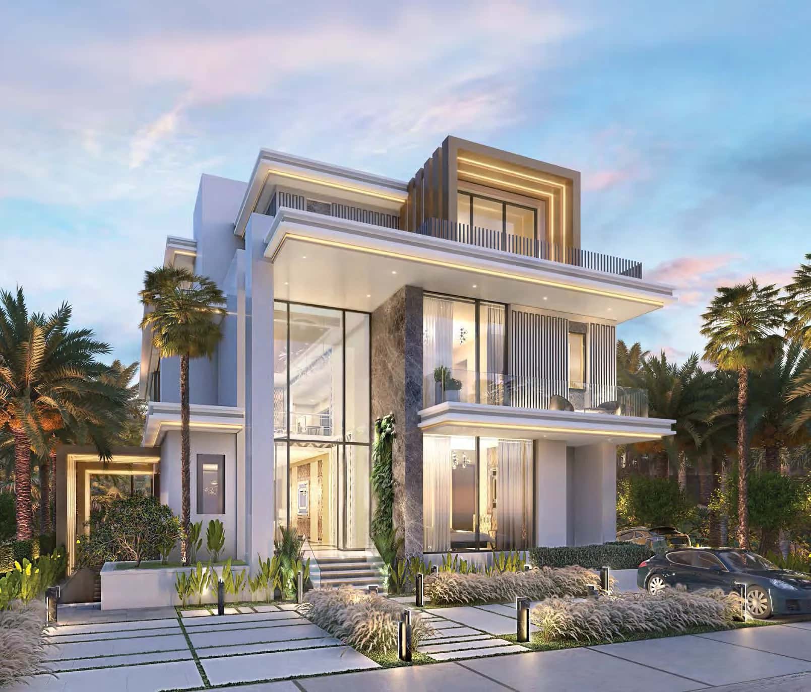 DAMAC Islands Bali 4 villa exterior with lagoon and tropical landscaping in Al Yalayis 1, Dubai
