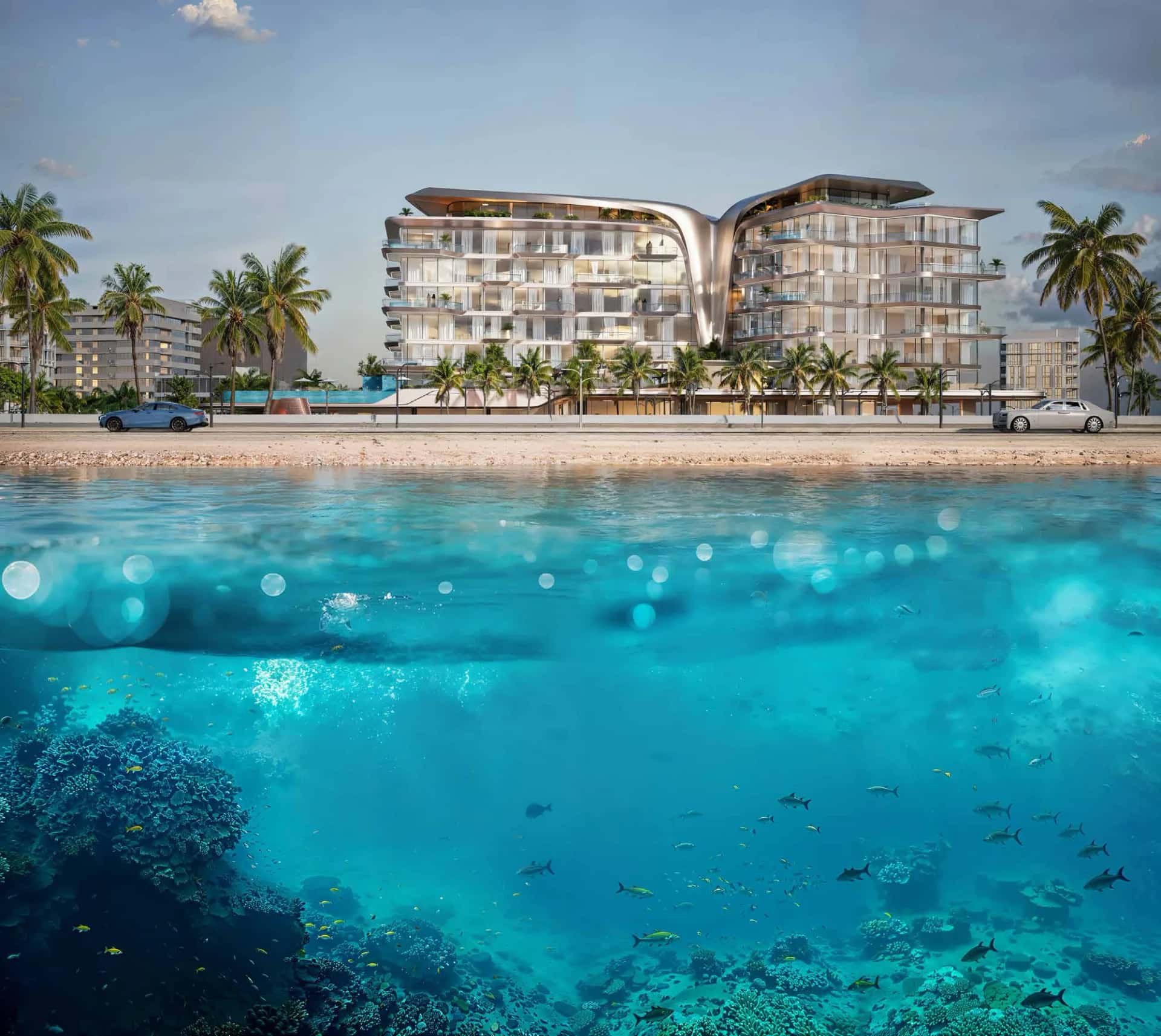 DO Residences waterfront hotel apartment tower in Palm Deira, Dubai Islands