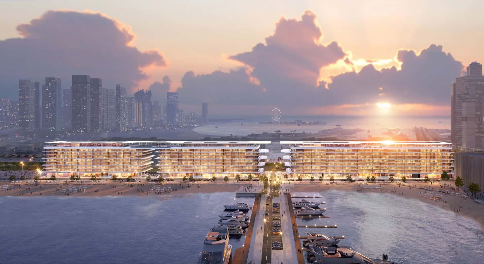 Dubai Harbour Residences beachfront apartment tower with sea and marina views