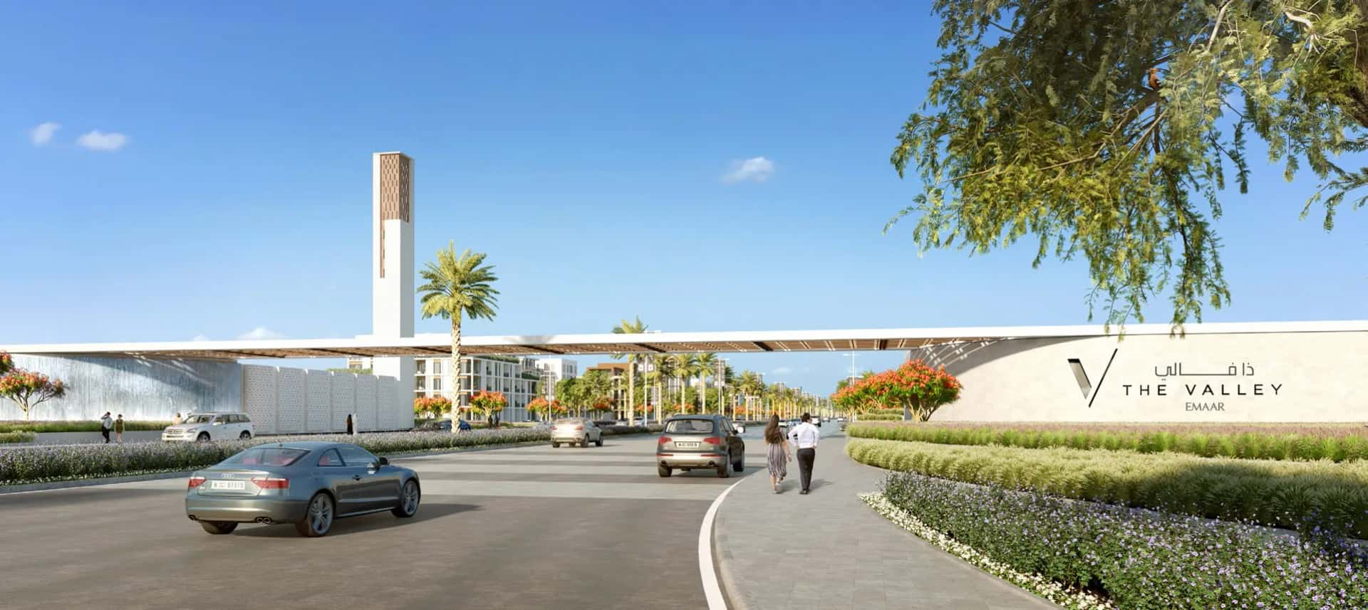 Eden townhouses at The Valley by Emaar with landscaped alley and garden views