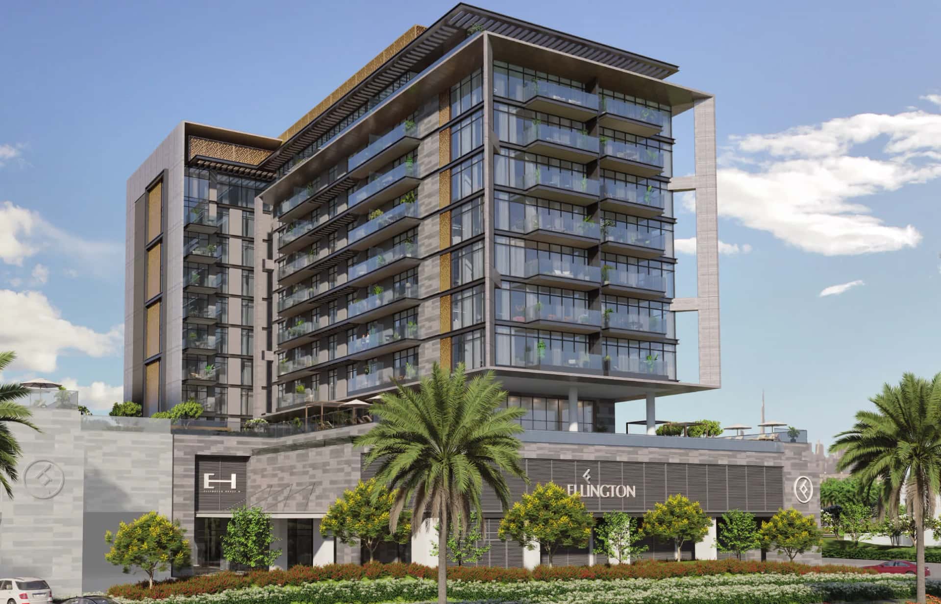 Ellington House IV residential tower overlooking Dubai Hills Golf Course in Dubai Hills Estate