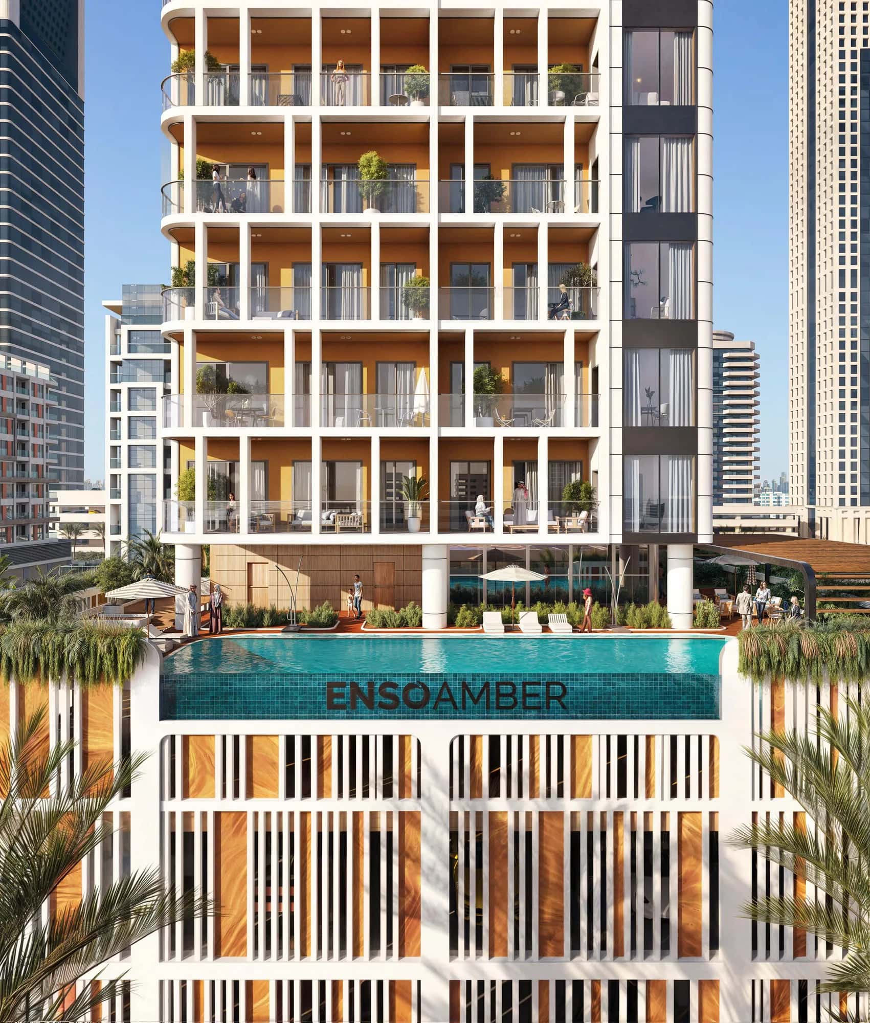 Enso Amber residential tower exterior in Jumeirah Garden City, Dubai