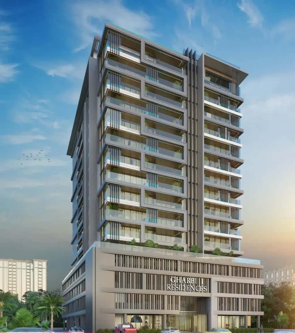 Gharbi I Residences tower exterior in Arjan, Dubai, by Rabdan Developments