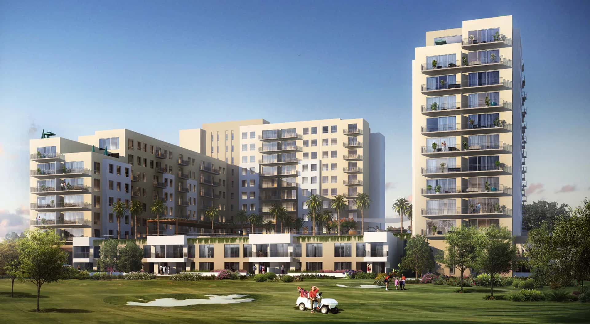 Golf Views residential towers and townhouses in Dubai South, Madinat Al Mataar