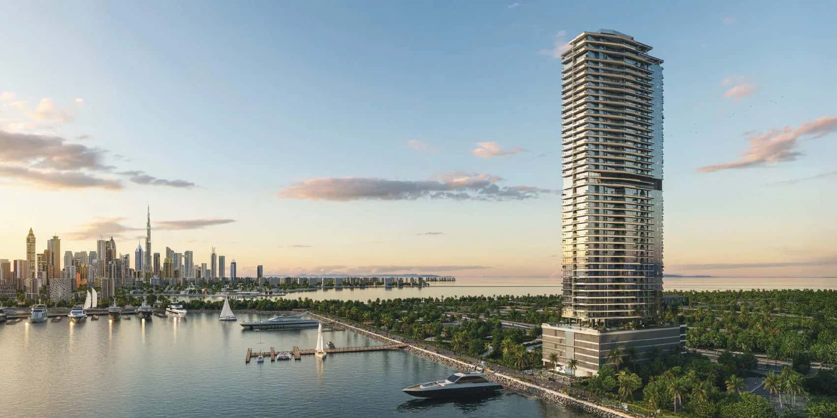 IL VENTO tower exterior overlooking the marina in Dubai Maritime City