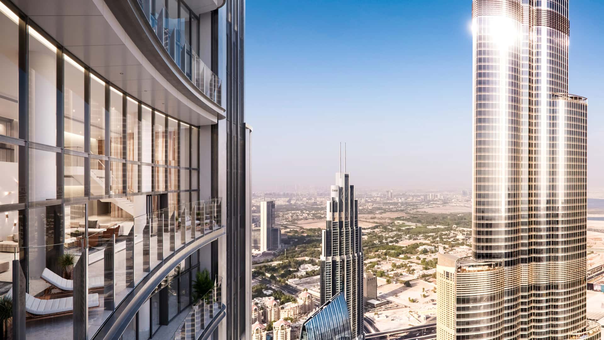 Il Primo tower exterior in Downtown Dubai's Opera District with Burj Khalifa in the background