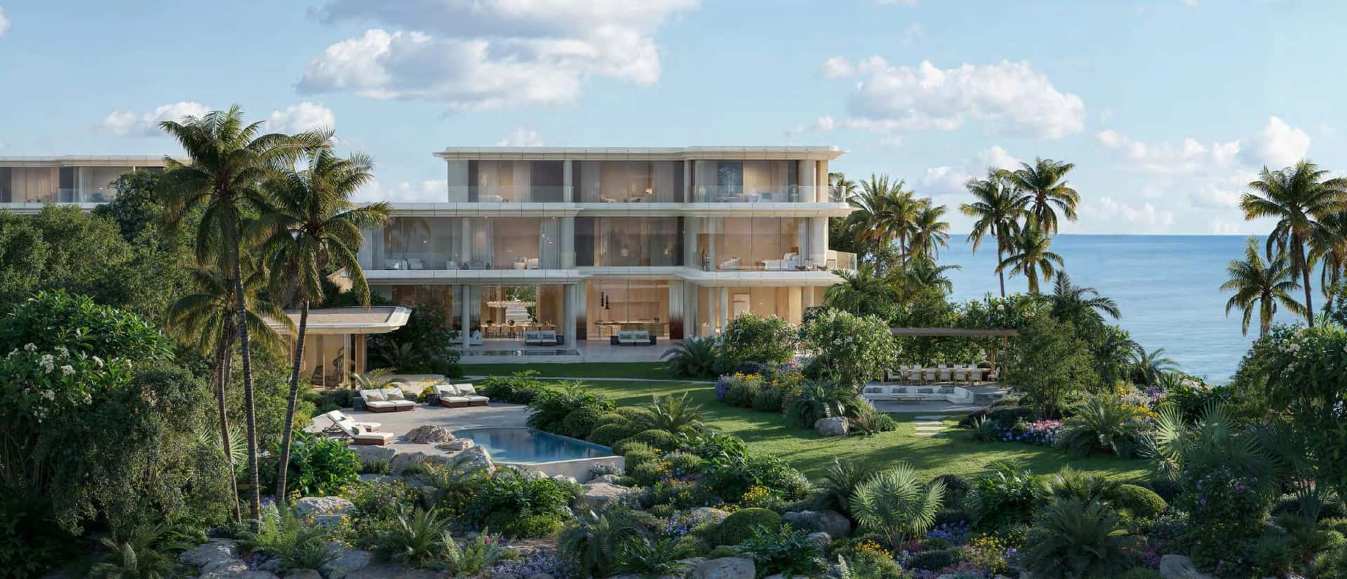 Jumeirah Asora Bay hillside residential tower and Ocean Mansions on the La Mer coastline, Dubai
