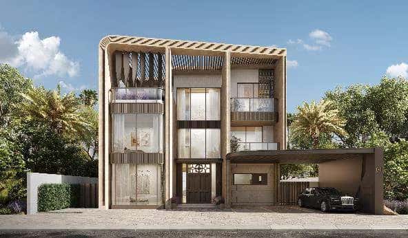 Knightsbridge Park villa exterior with British-inspired facade in Meydan District 11, Dubai