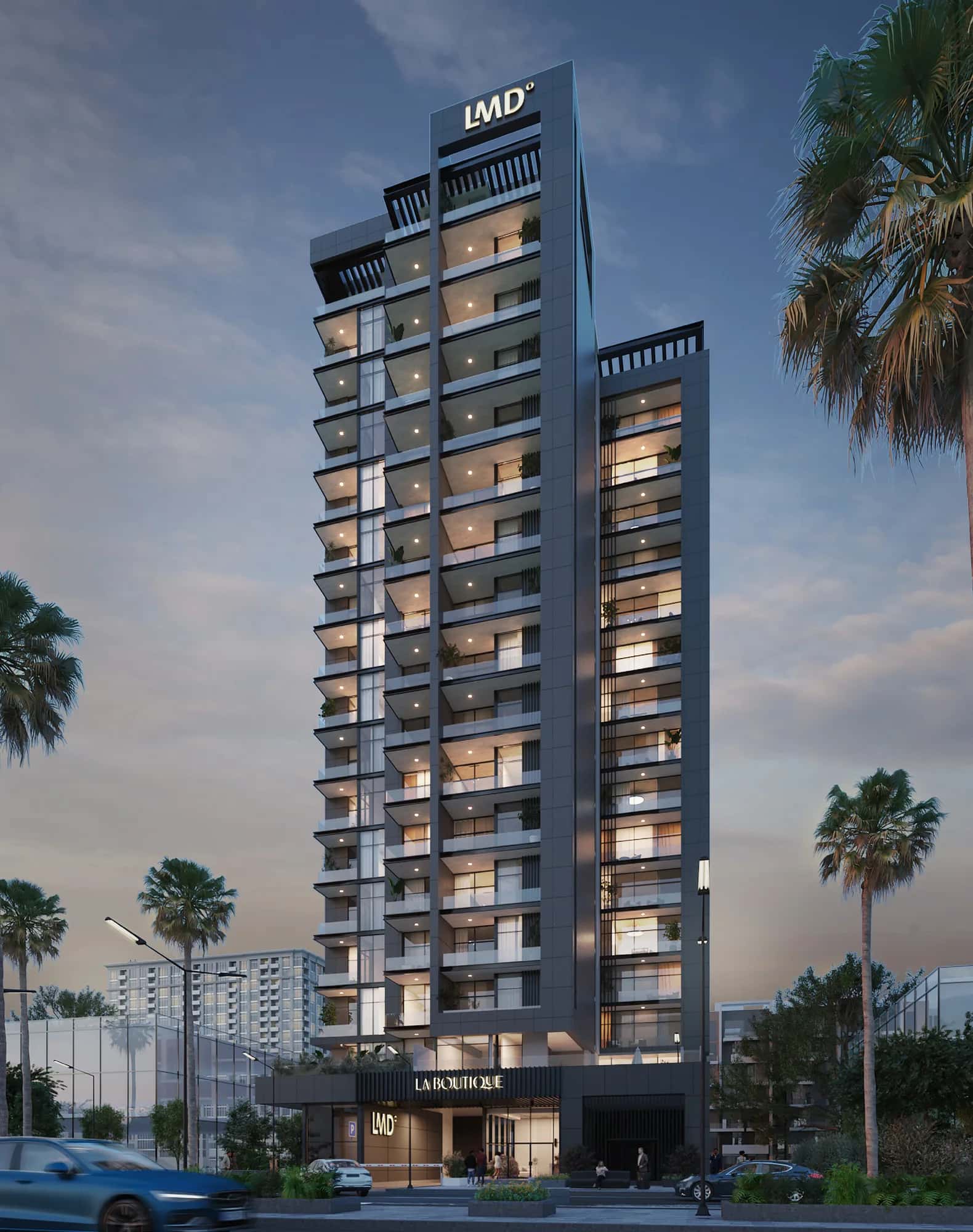 Exterior rendering of La Boutique residential tower in Al Jaddaf Waterfront, Dubai
