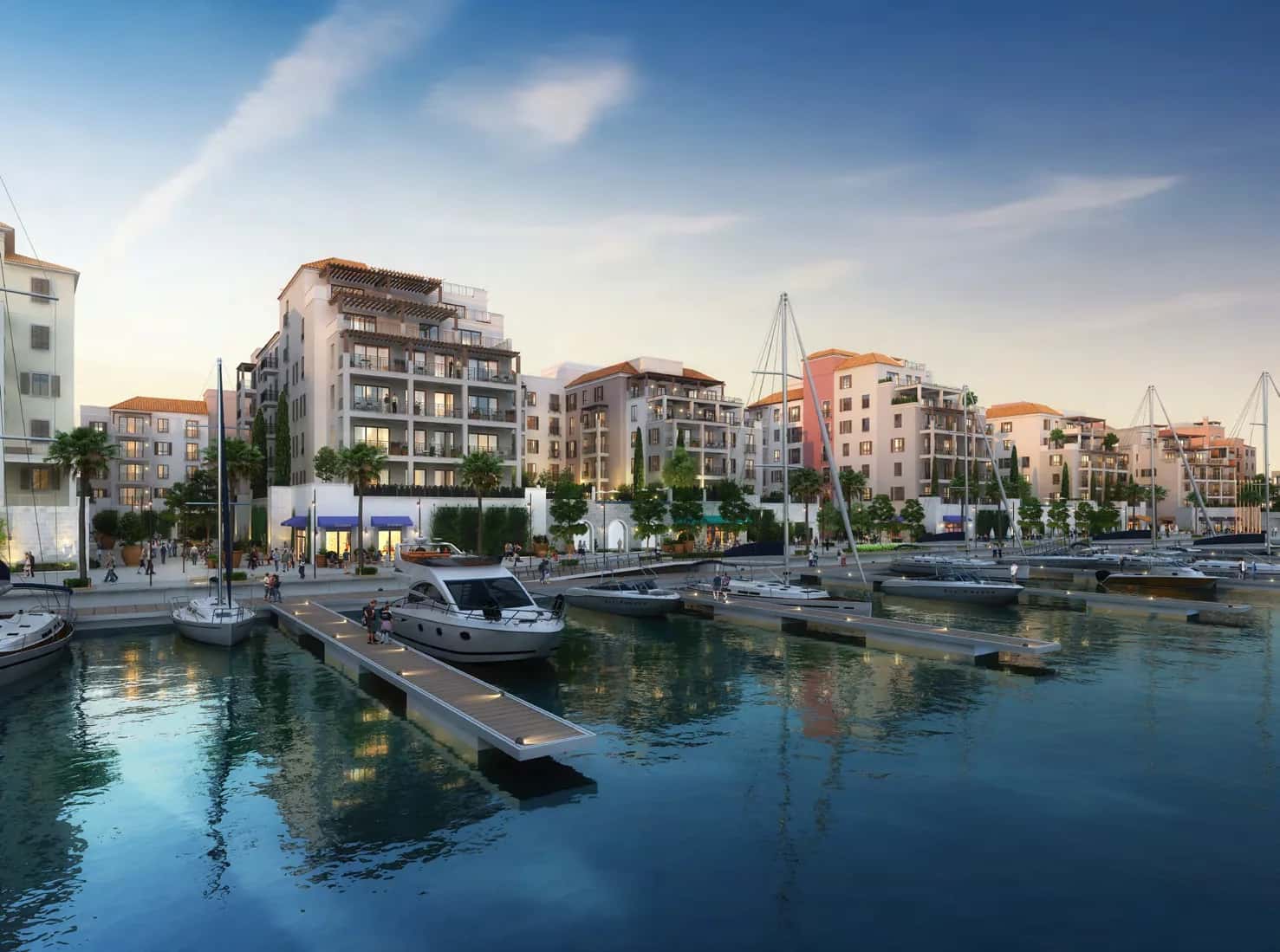 La Rive residential buildings at Port de La Mer with marina promenade and sea views, Jumeirah 1, Dubai