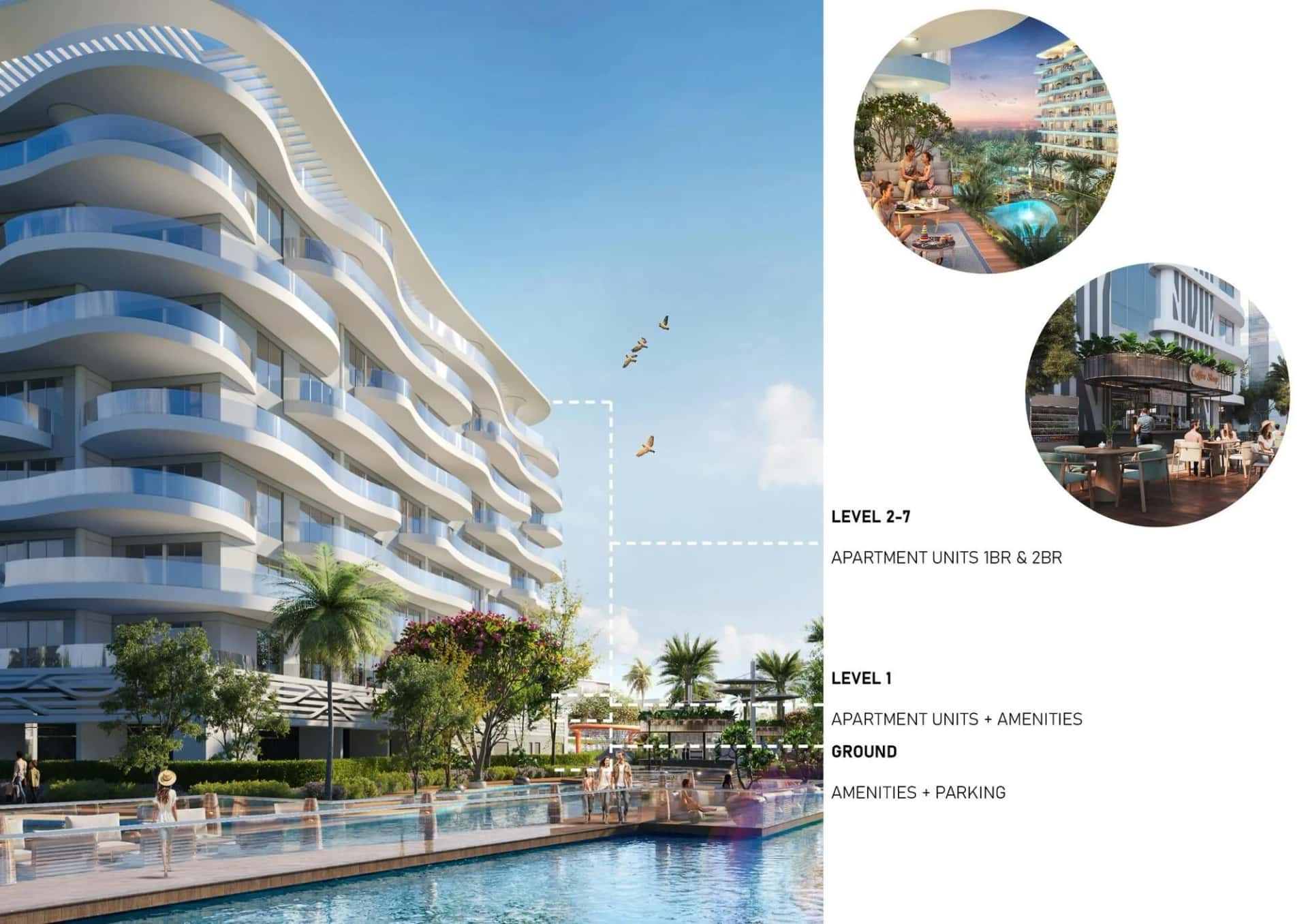 Lagoon Views 11 apartment towers and lagoon pool at DAMAC Lagoons Dubai