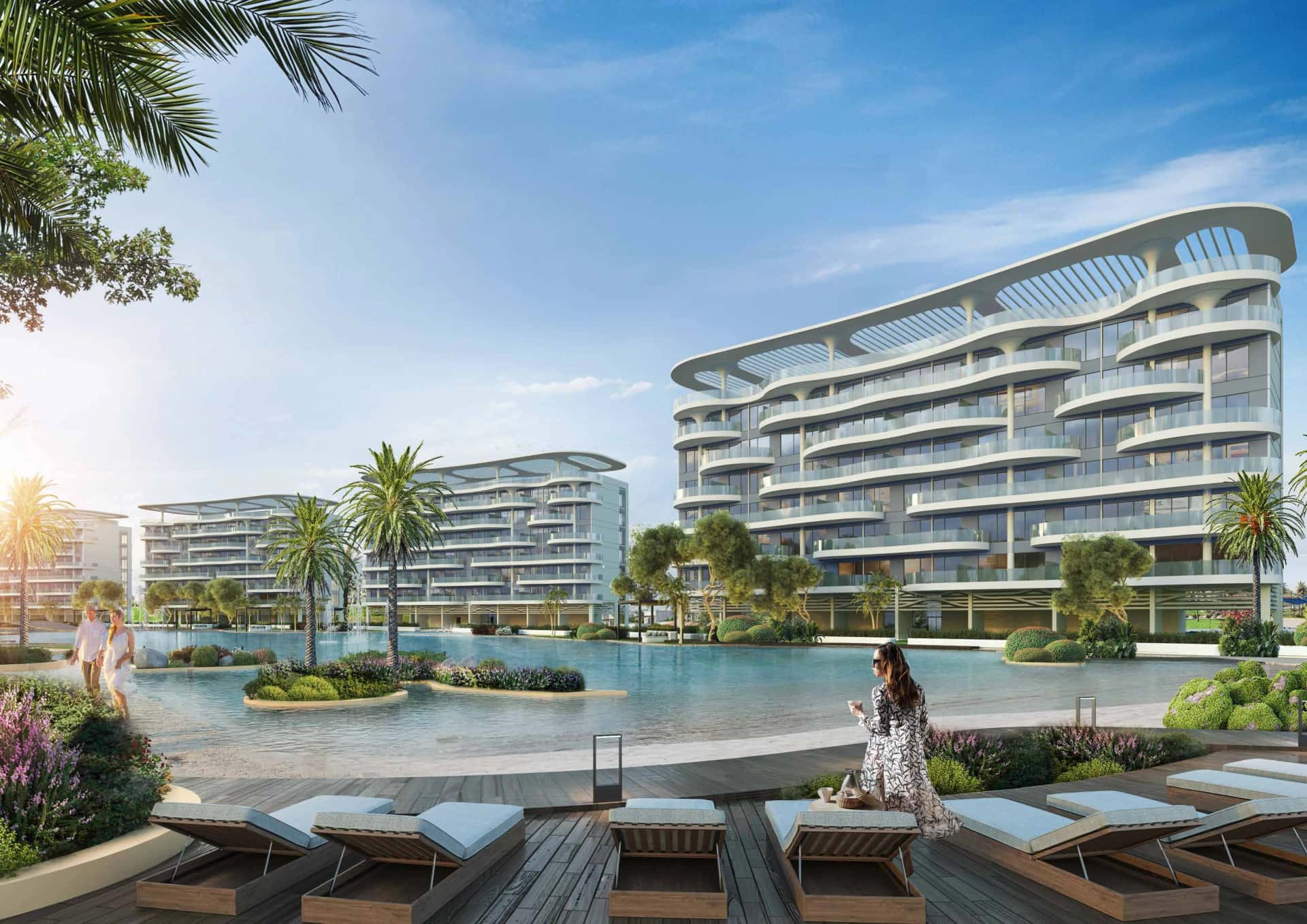 Lagoon Views 13 by DAMAC Properties, four curved residential towers overlooking the lagoon in DAMAC Lagoons, Dubai