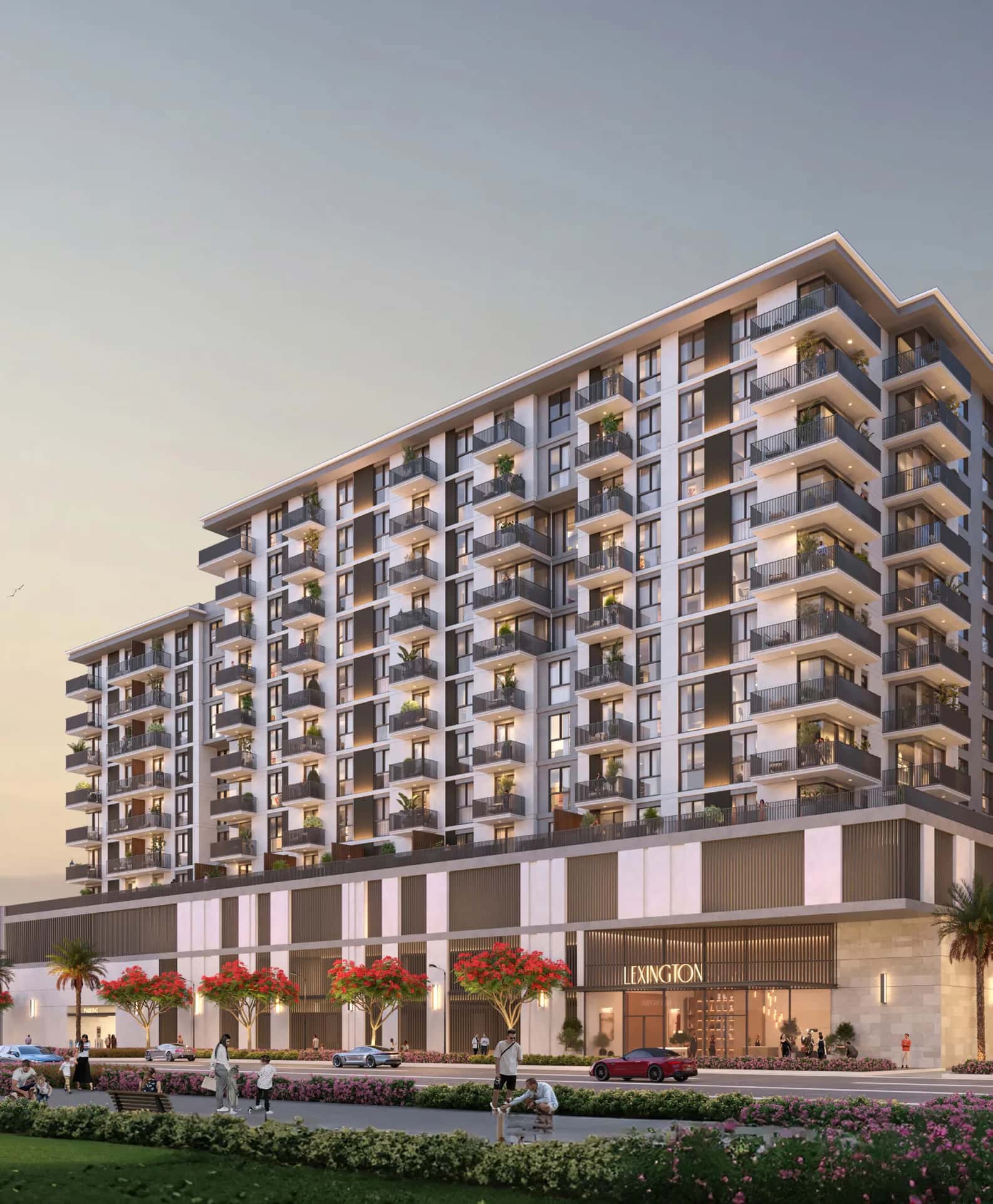 Lexington residential building exterior in Town Square Dubai by Nshama