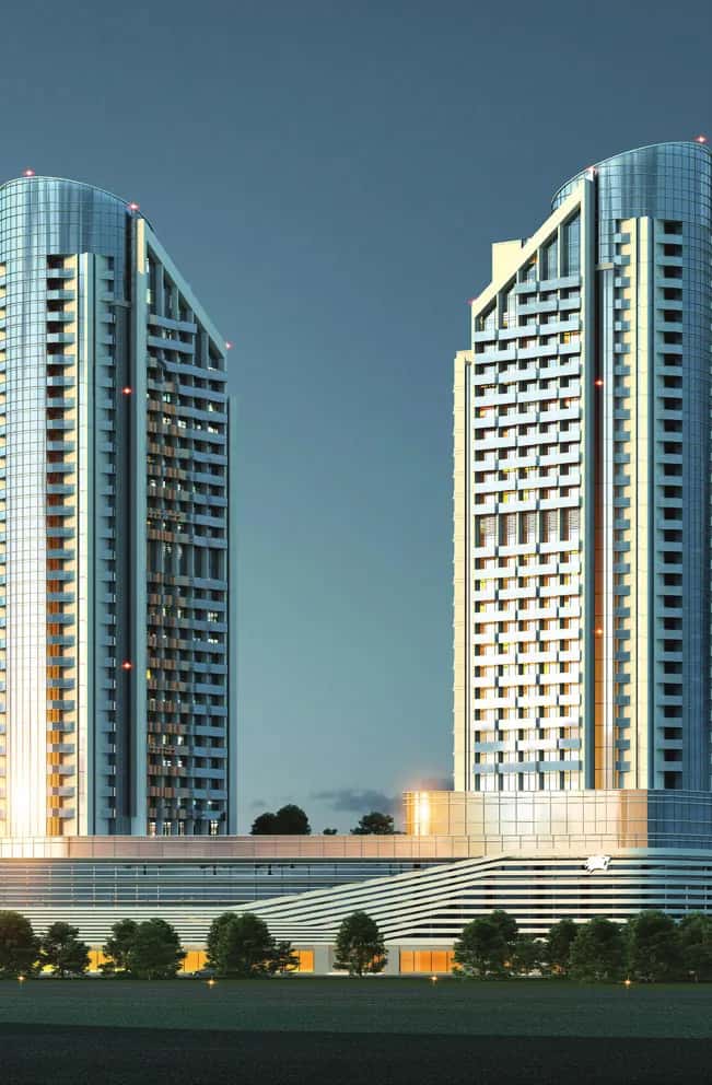 Lilium Tower exterior, a 28-storey residential tower in Jumeirah Village Triangle, Dubai