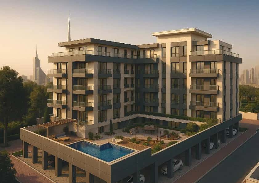 Linden Residences building exterior in Warsan 4, Dubai International City
