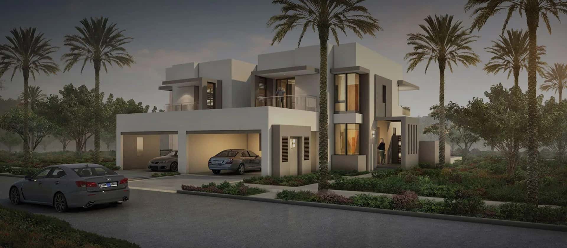 Maple 2 townhouse cluster with tree-lined boulevard in Dubai Hills Estate