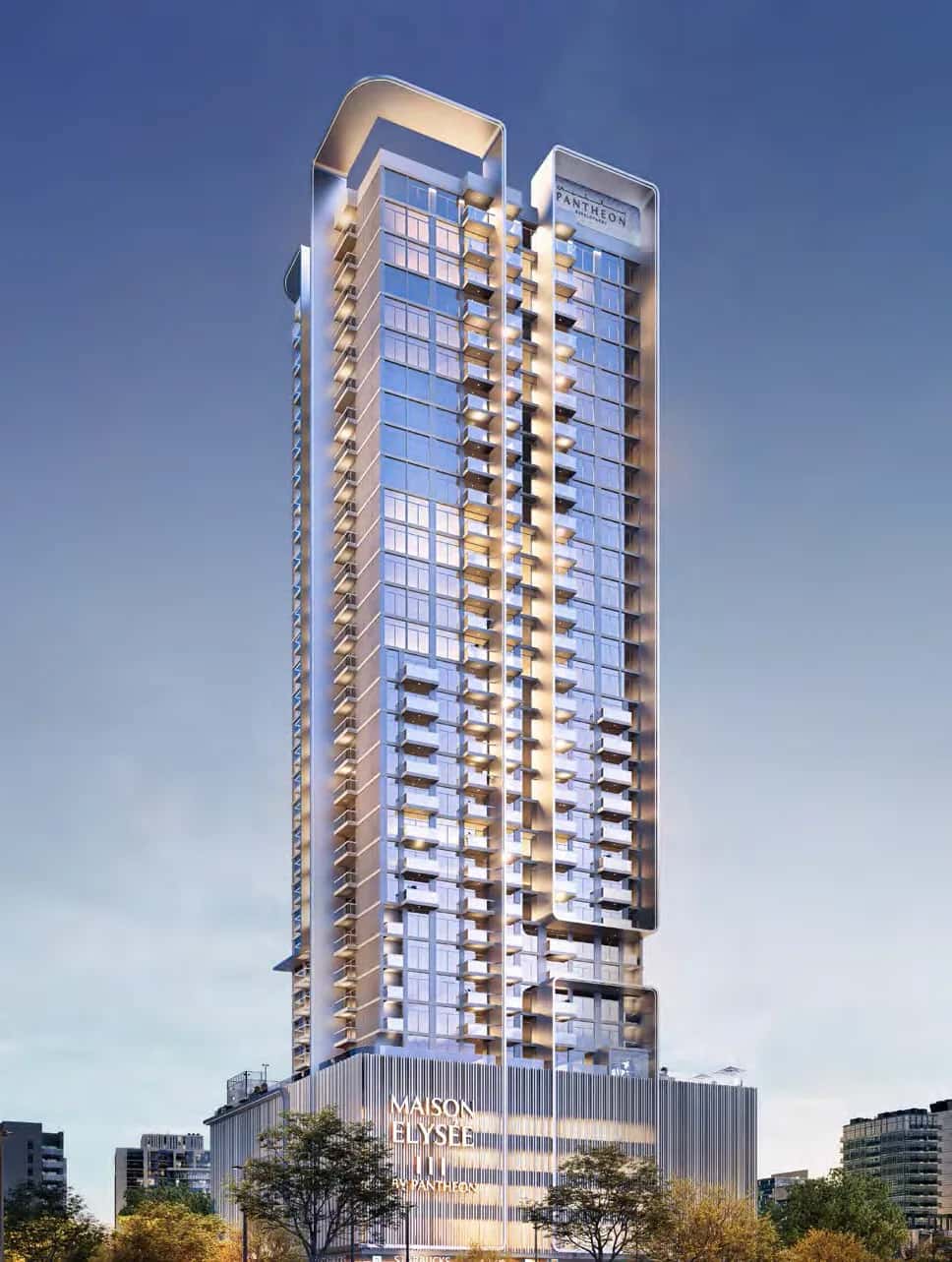Maison Elysee III tower facade in Jumeirah Village Circle, Dubai, by Pantheon Development
