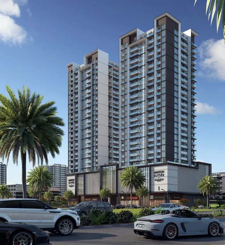 Maison Elysee I residential tower exterior in Jumeirah Village Circle, Dubai