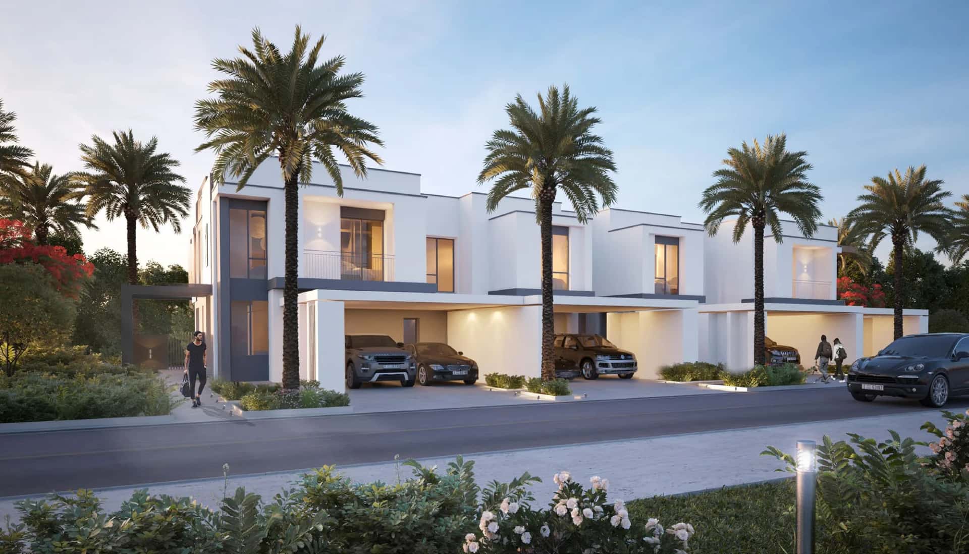 Maple III townhouses with garden view facade in Dubai Hills Estate