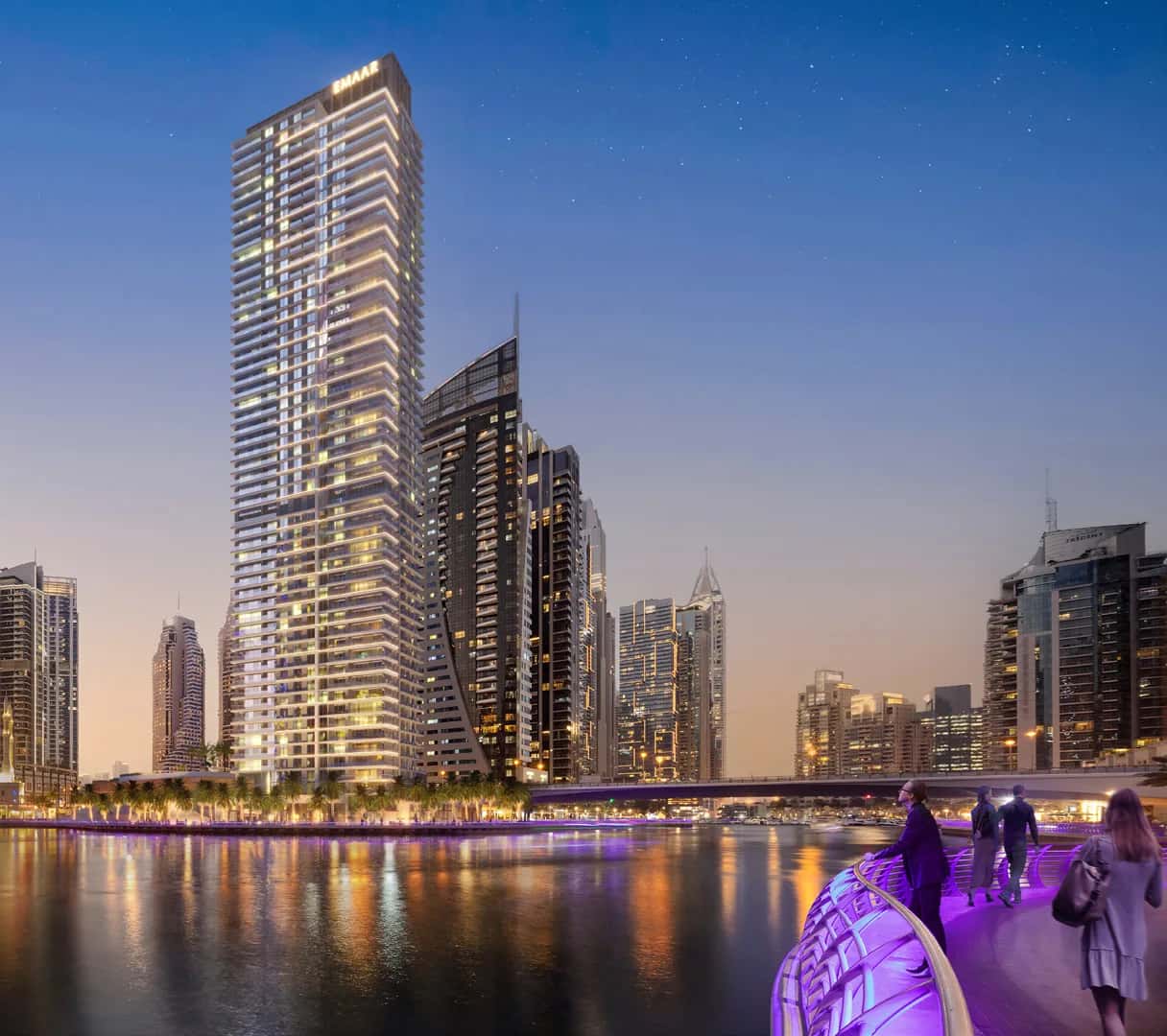 Marina Shores tower by Emaar in Dubai Marina with Arabian Gulf and marina canal views
