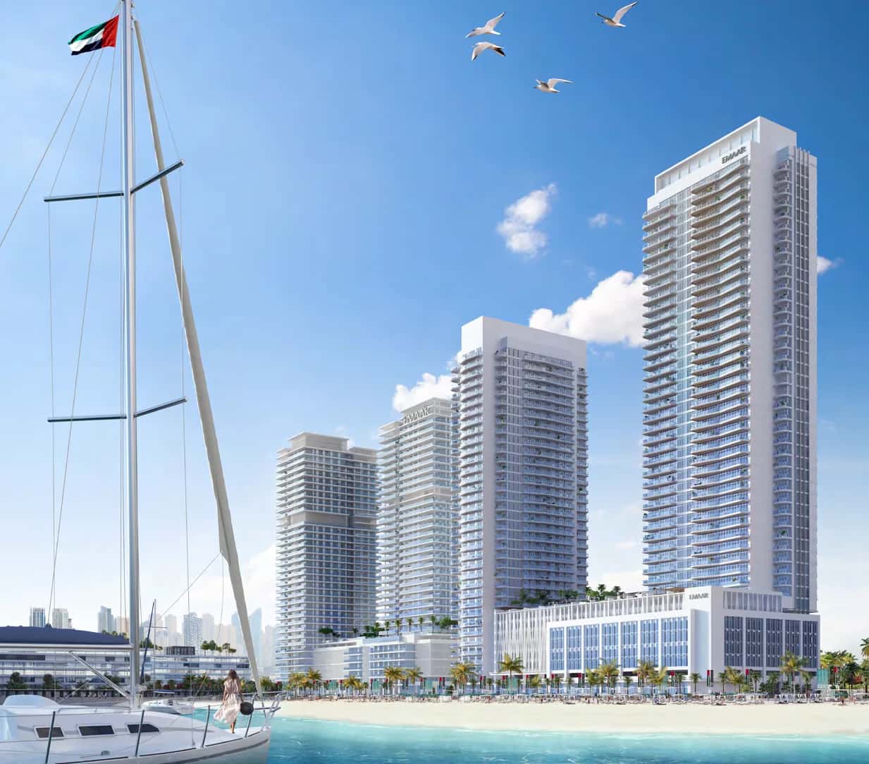 Marina Vista towers at Emaar Beachfront, Dubai Harbour — beachfront residential towers with Arabian Gulf views
