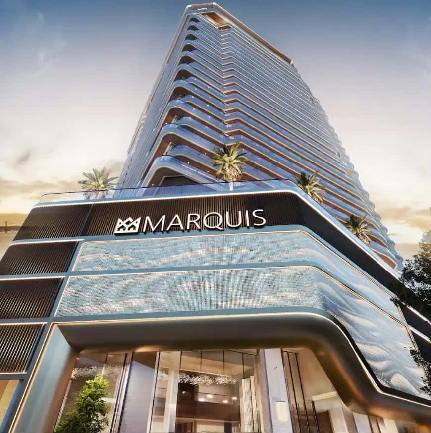 Marquis One residential tower exterior in Arjan, Dubai